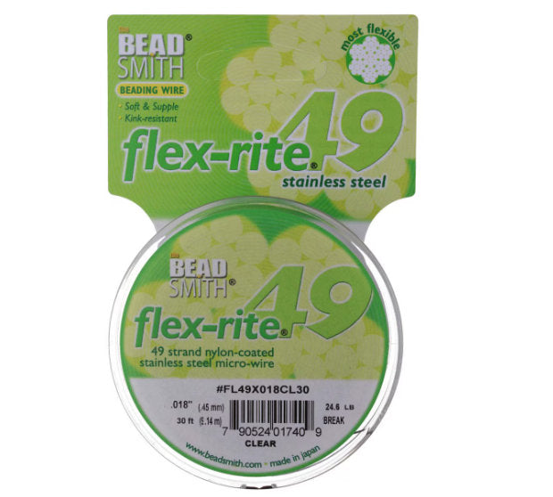 Flexrite 49 strands 0.018" beading wire, Clear, 30 Ft