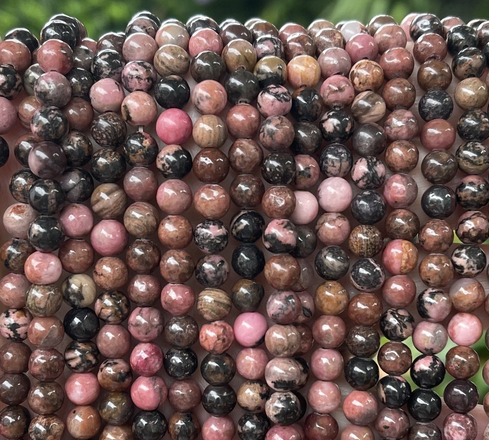 Black Veined Rhodonite 6mm round ball beads 15" strand