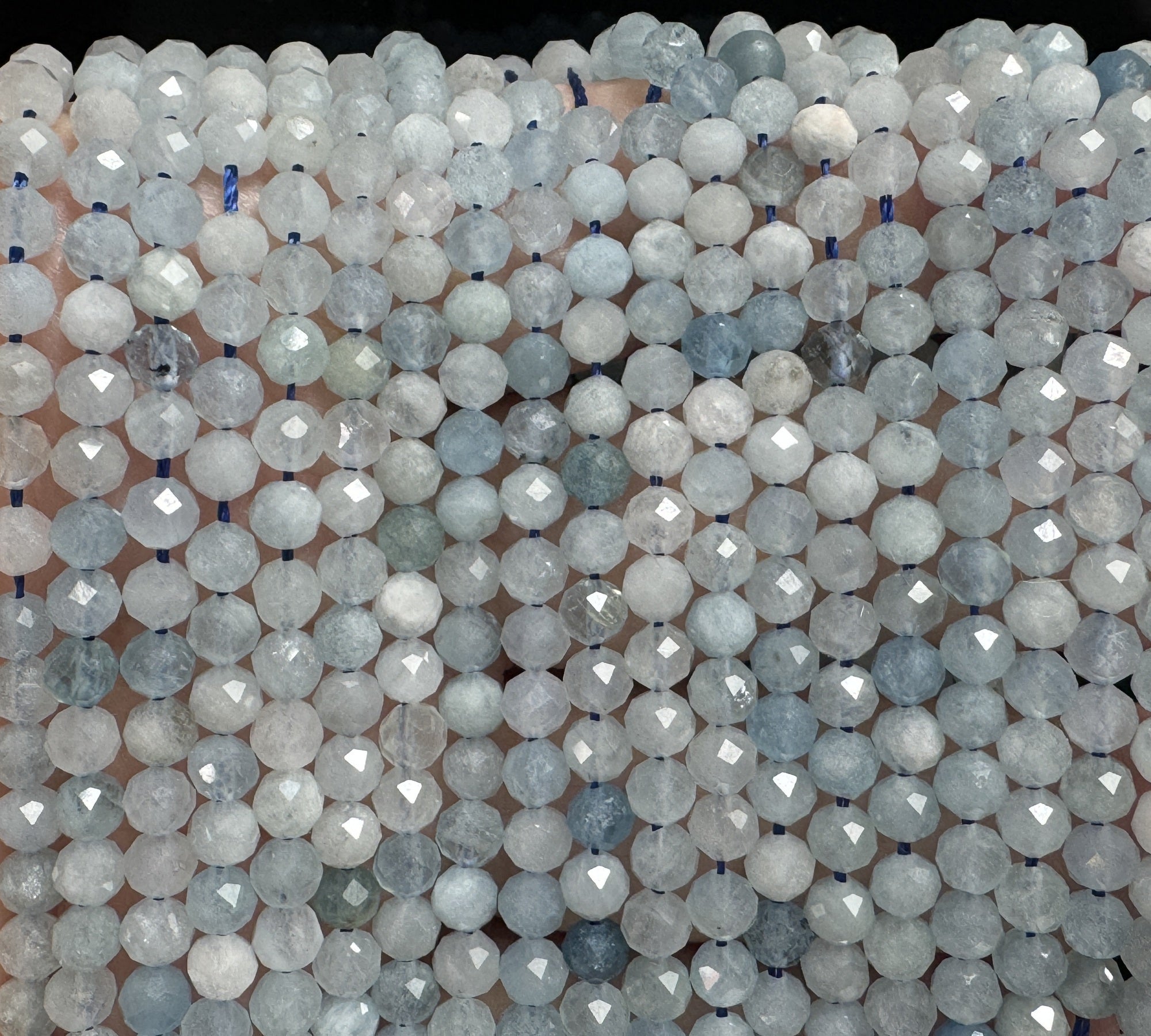 Aquamarine 4mm faceted round natural gemstone beads 15.5" strand