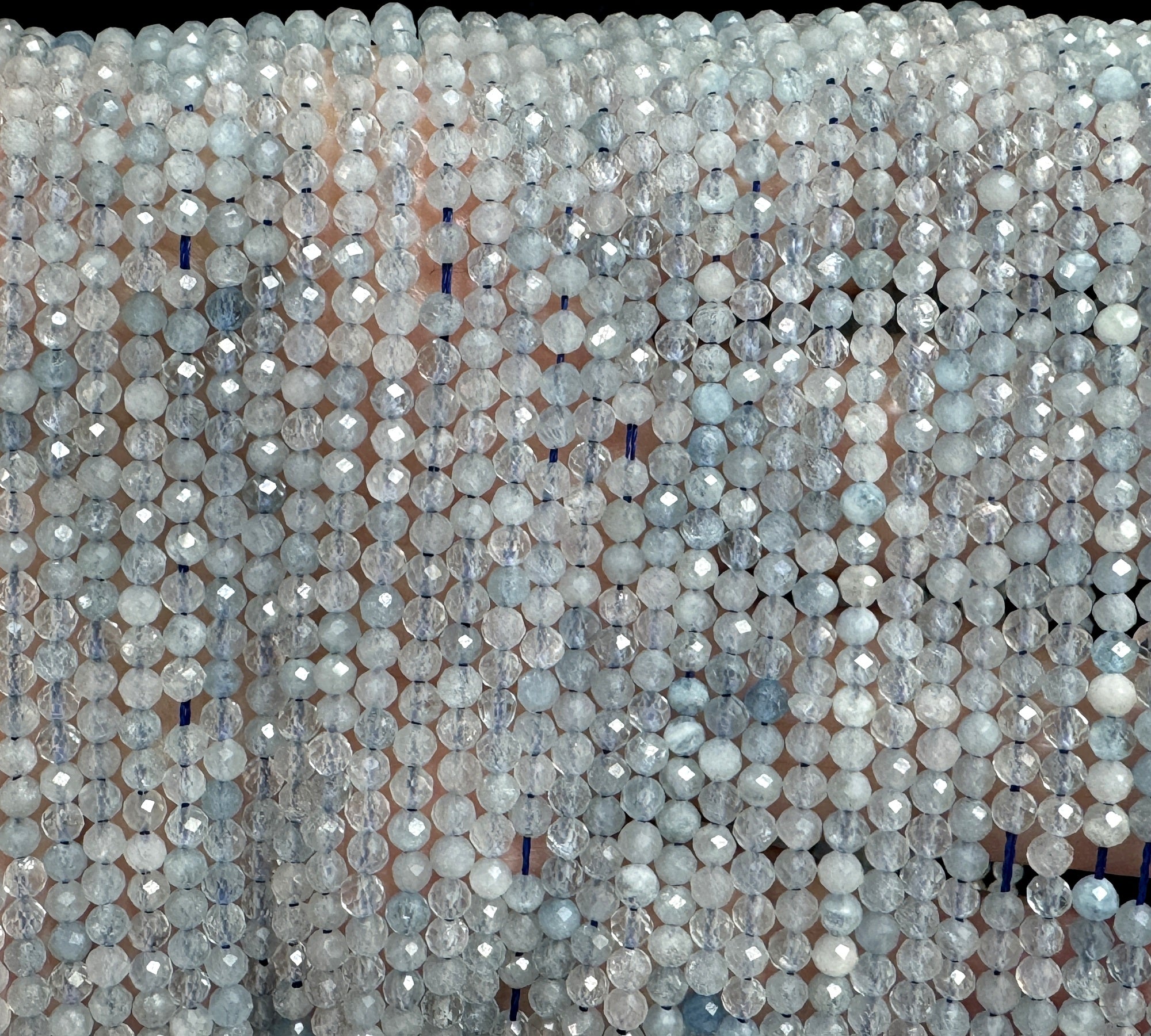 Aquamarine 3mm faceted round natural gemstone beads 15.5" strand