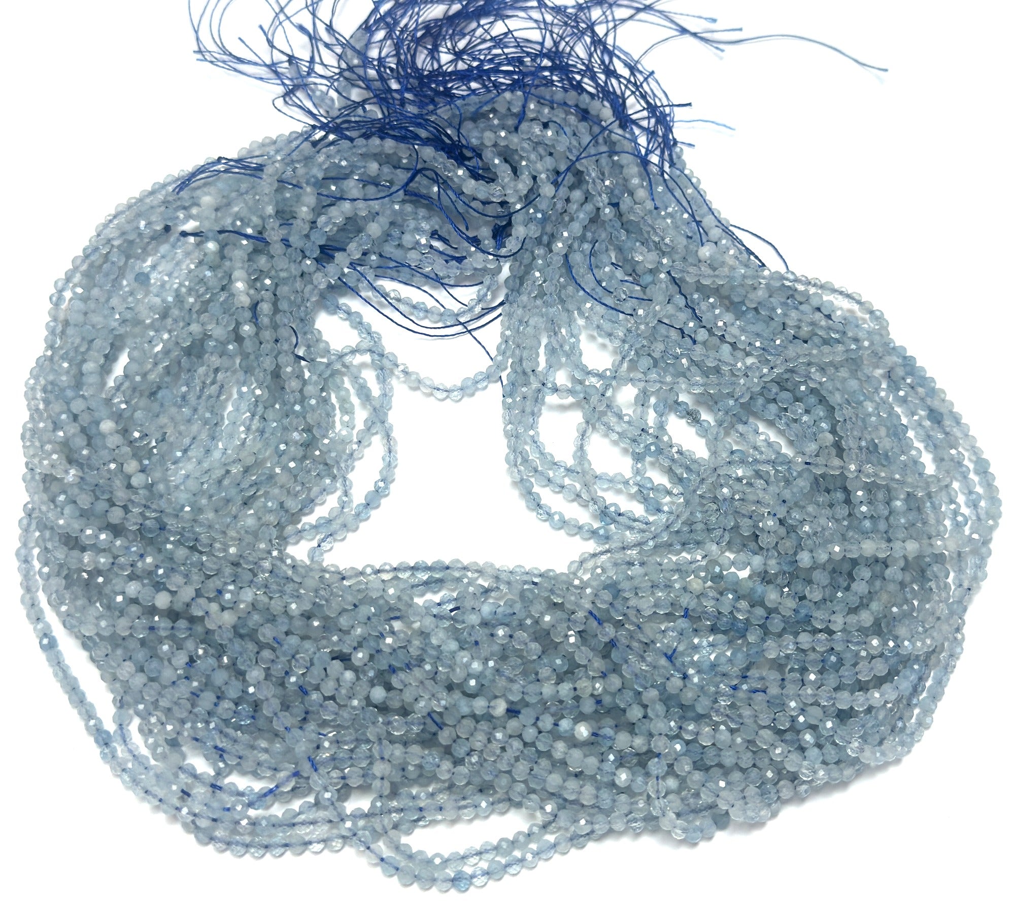 Aquamarine 3mm faceted round natural gemstone beads 15.5" strand