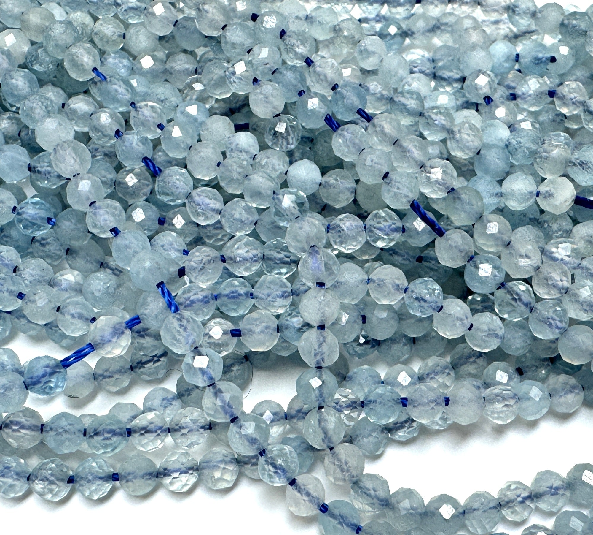 Aquamarine 3mm faceted round natural gemstone beads 15.5" strand