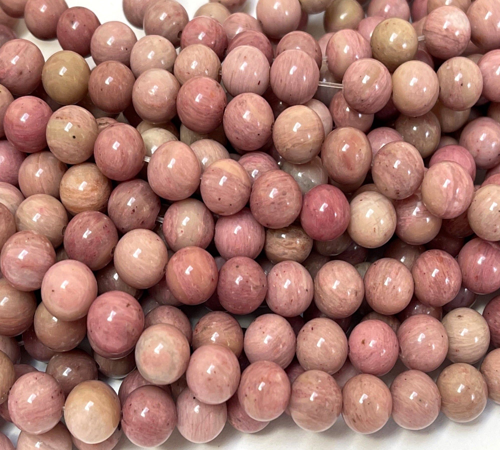 Rhodonite 8mm round natural gemstone beads 15" strand - Oz Beads 