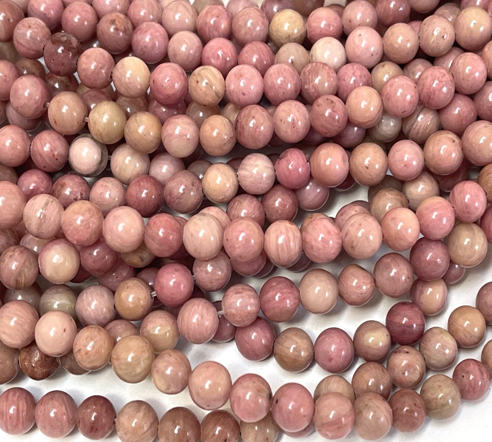 Rhodonite 6mm round natural gemstone beads 15" strand - Oz Beads 