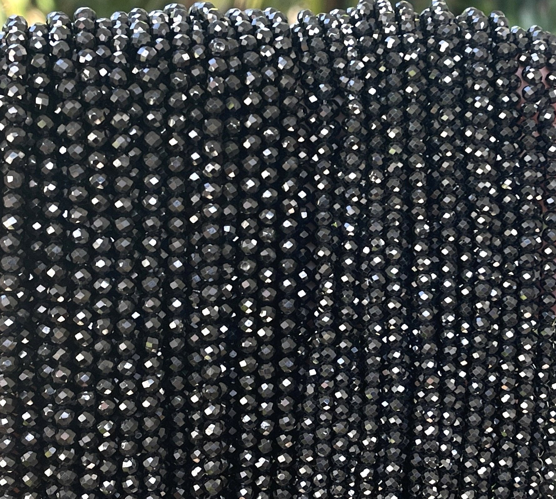 Black Spinel 3mm 4mm faceted round gemstone beads 15.5" strand