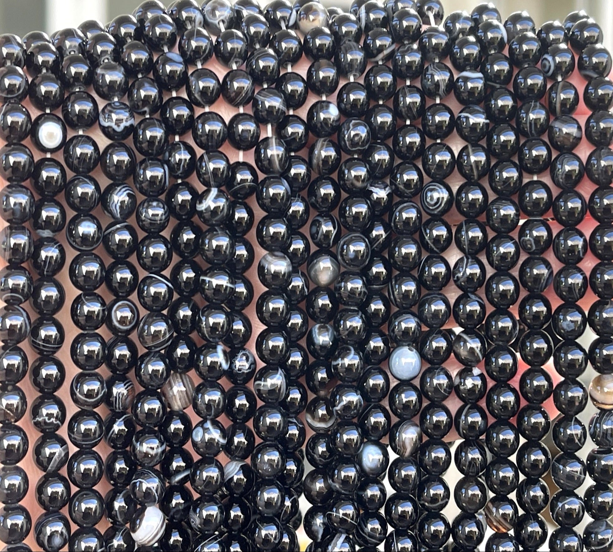 Black Banded Agate 6mm round gemstone beads 15.5" strand