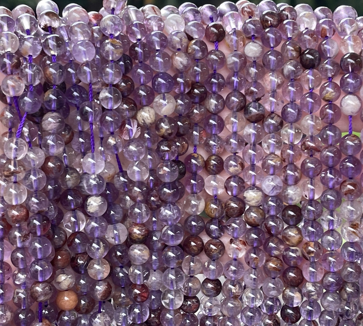 Super Seven Cacoxenite Amethyst 6mm round beads 15.5" strand - Oz Beads 