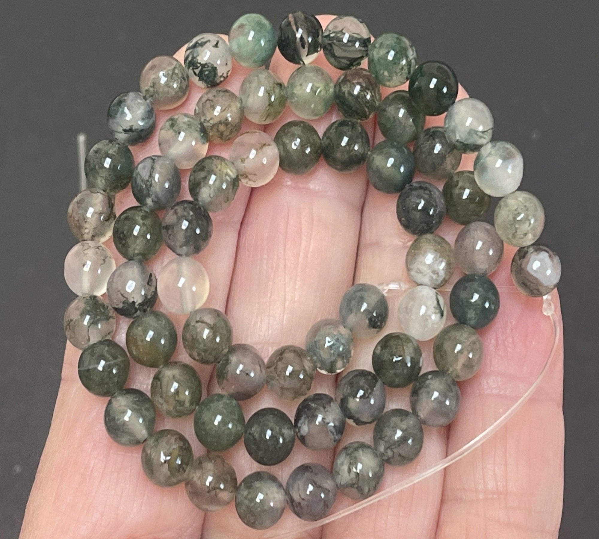 Moss Agate 6mm round natural gemstone beads 15.5" strand