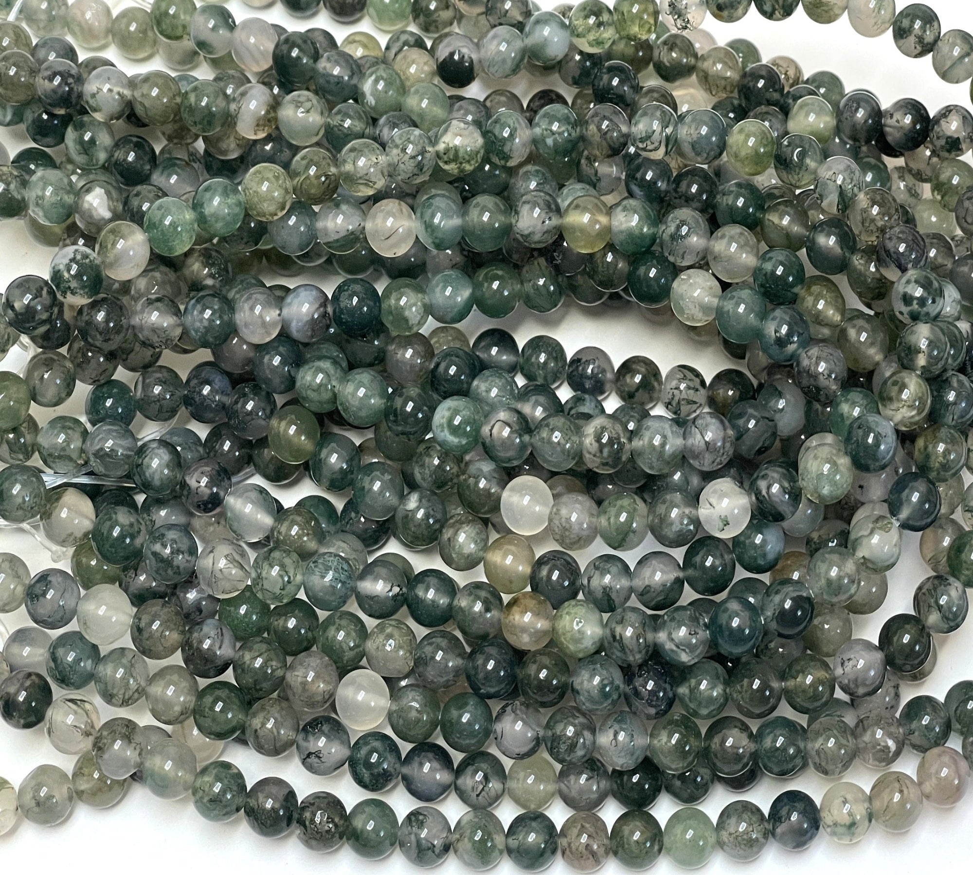 Moss Agate 6mm round natural gemstone beads 15.5" strand