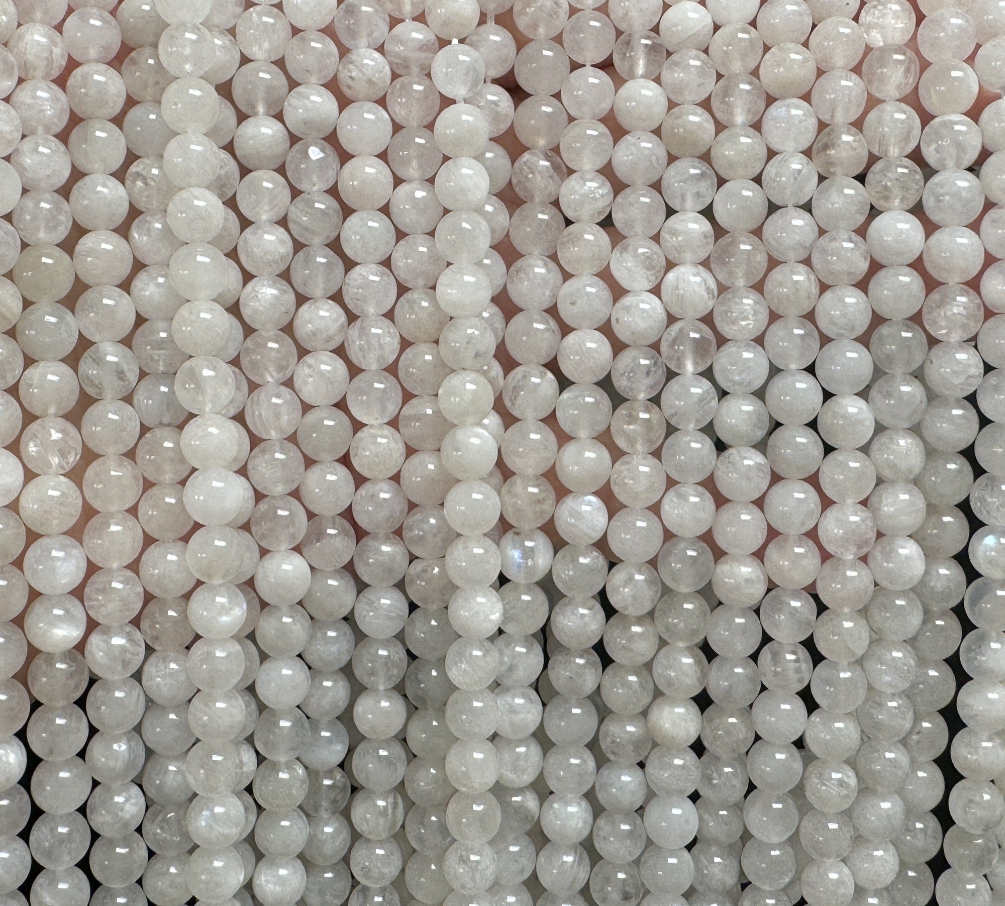 White Rainbow Moonstone 6mm round natural gemstone beads 15.5" strand