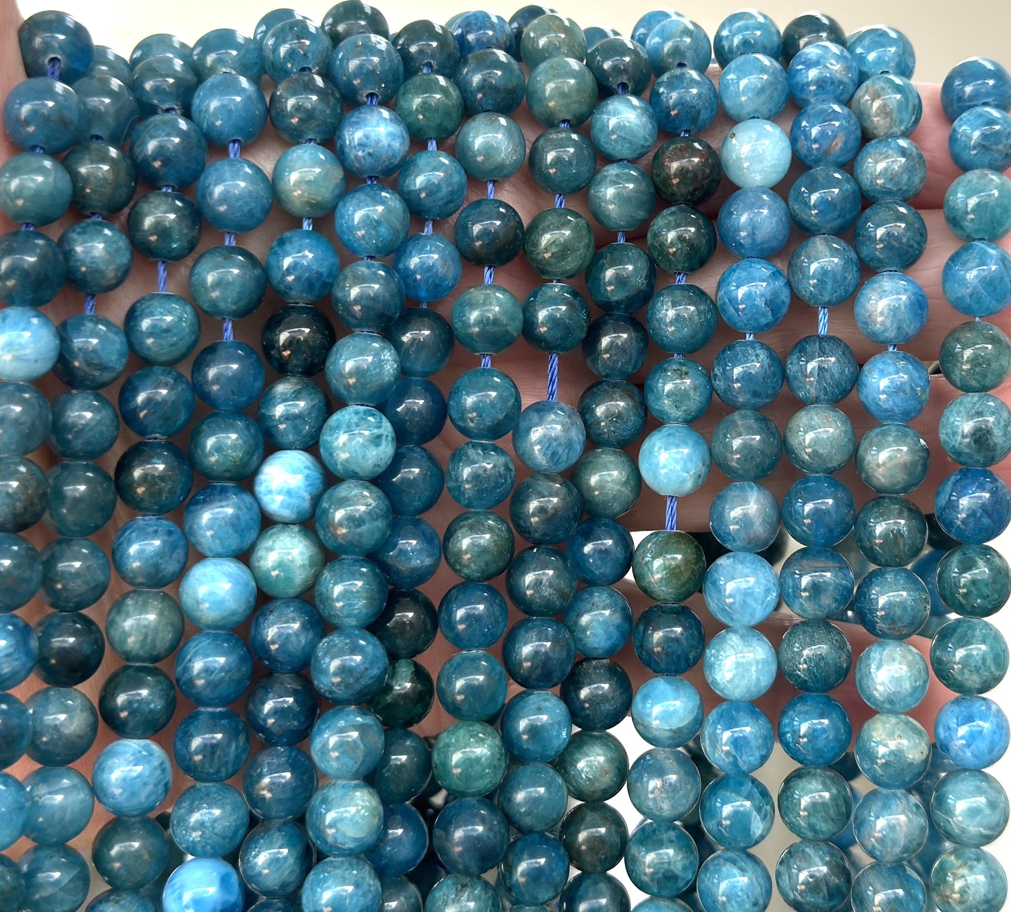 Apatite 8mm round natural gemstone beads 15" strand