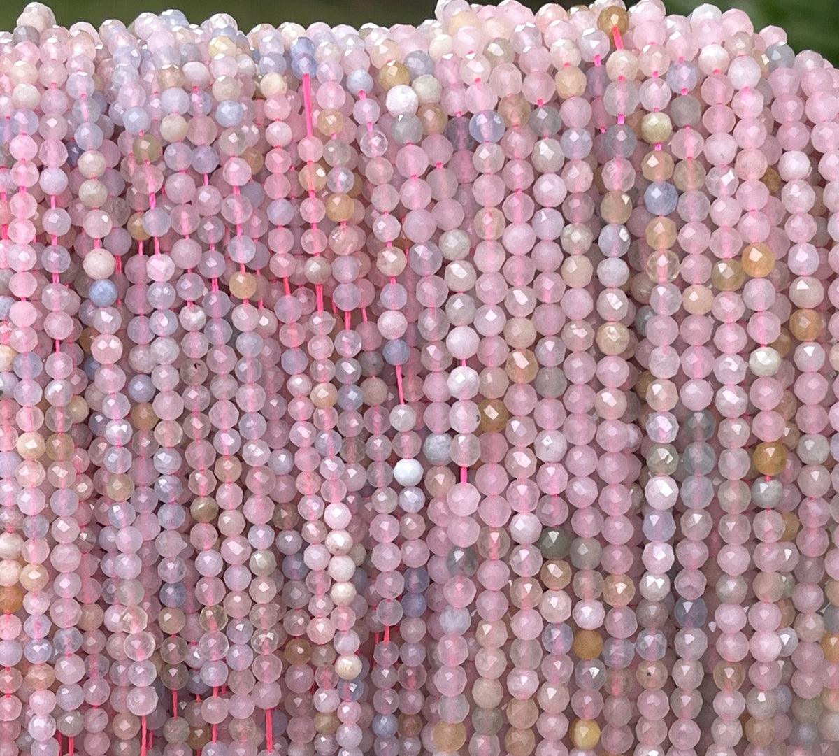 Morganite Beryl 3mm 4mm faceted round natural gemstone beads 15.5" strand - Oz Beads 