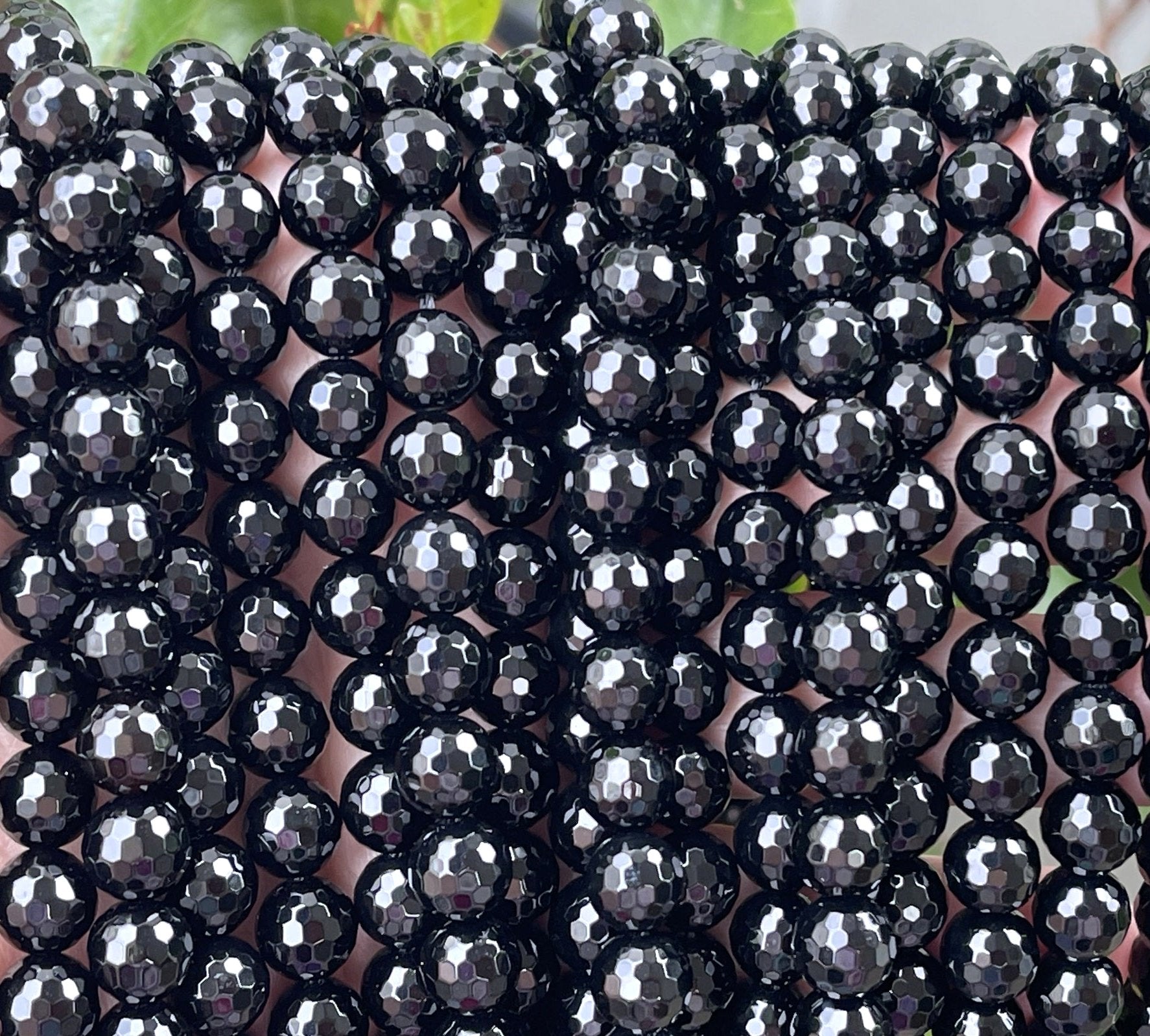 Black Onyx 8mm round micro faceted gemstone beads 15.5" strand