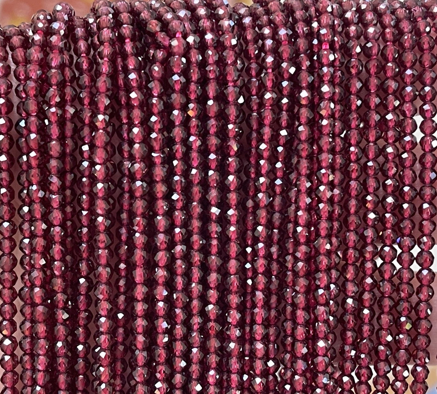 Red Garnet 3mm faceted round natural gemstone beads 15.5" strand