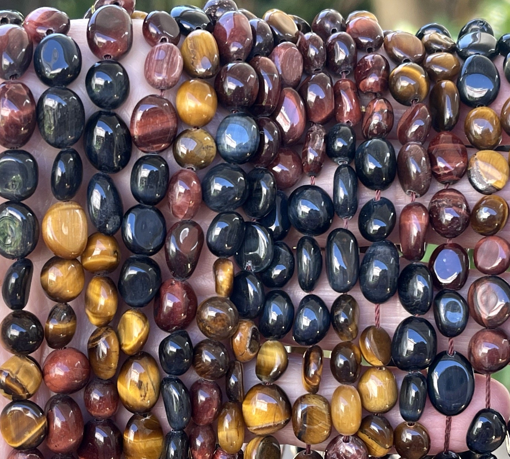 Multicolor Tiger Eye small nuggets natural gemstone pebble beads 15.5" strand