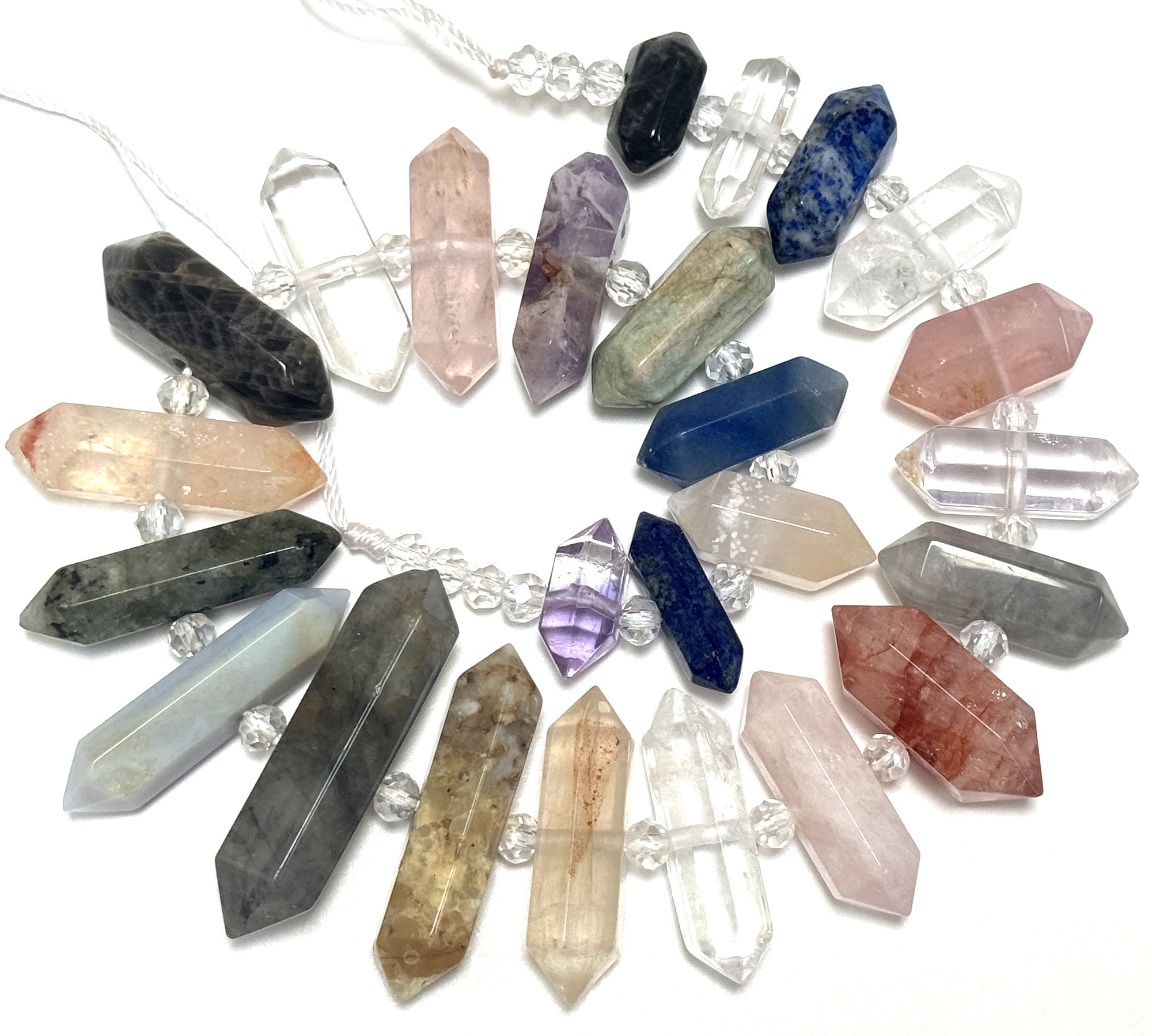 Gemstone Points mix, 25 centre drilled double terminated natural crystal beads