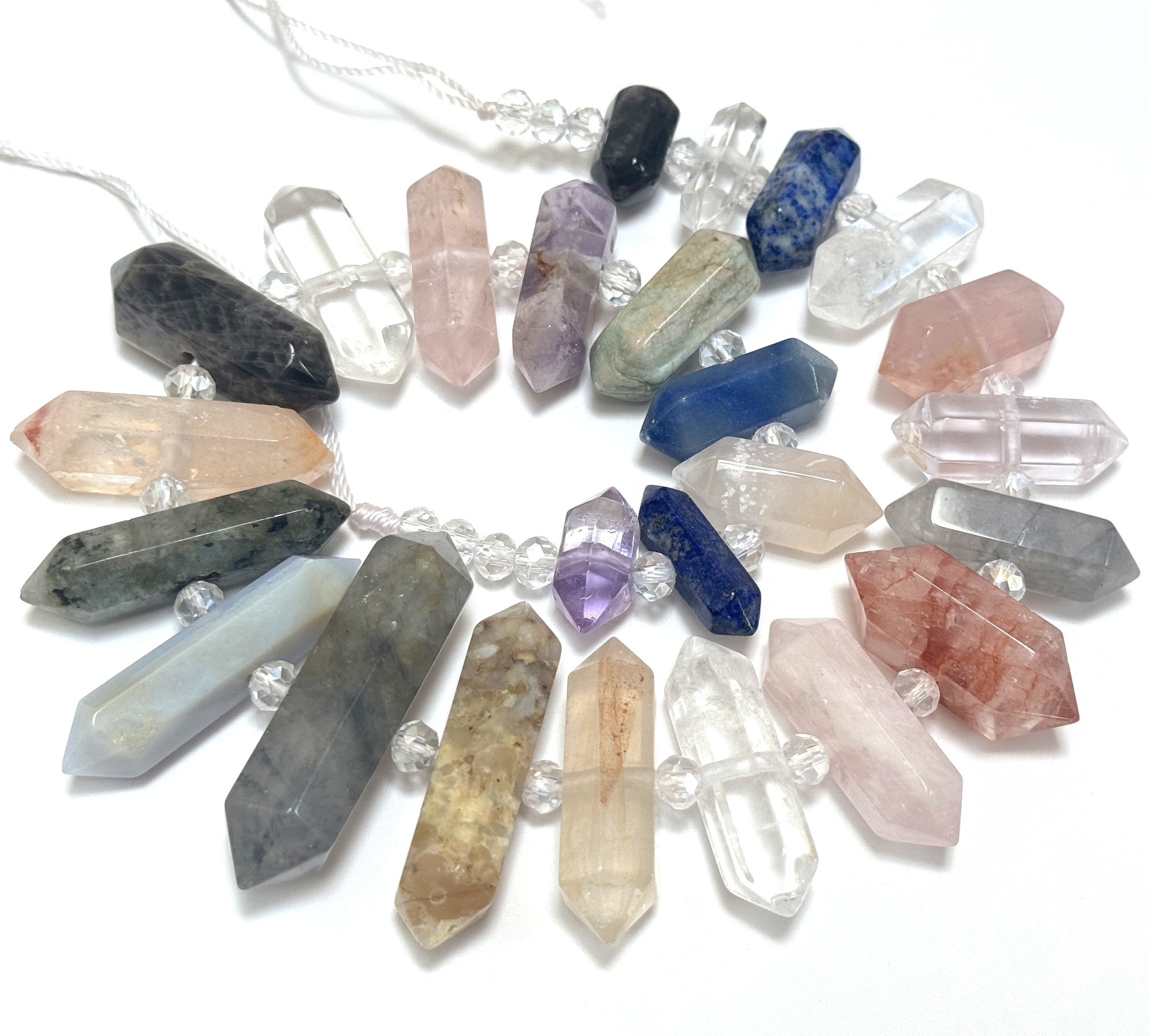 Gemstone Points mix, 25 centre drilled double terminated natural crystal beads