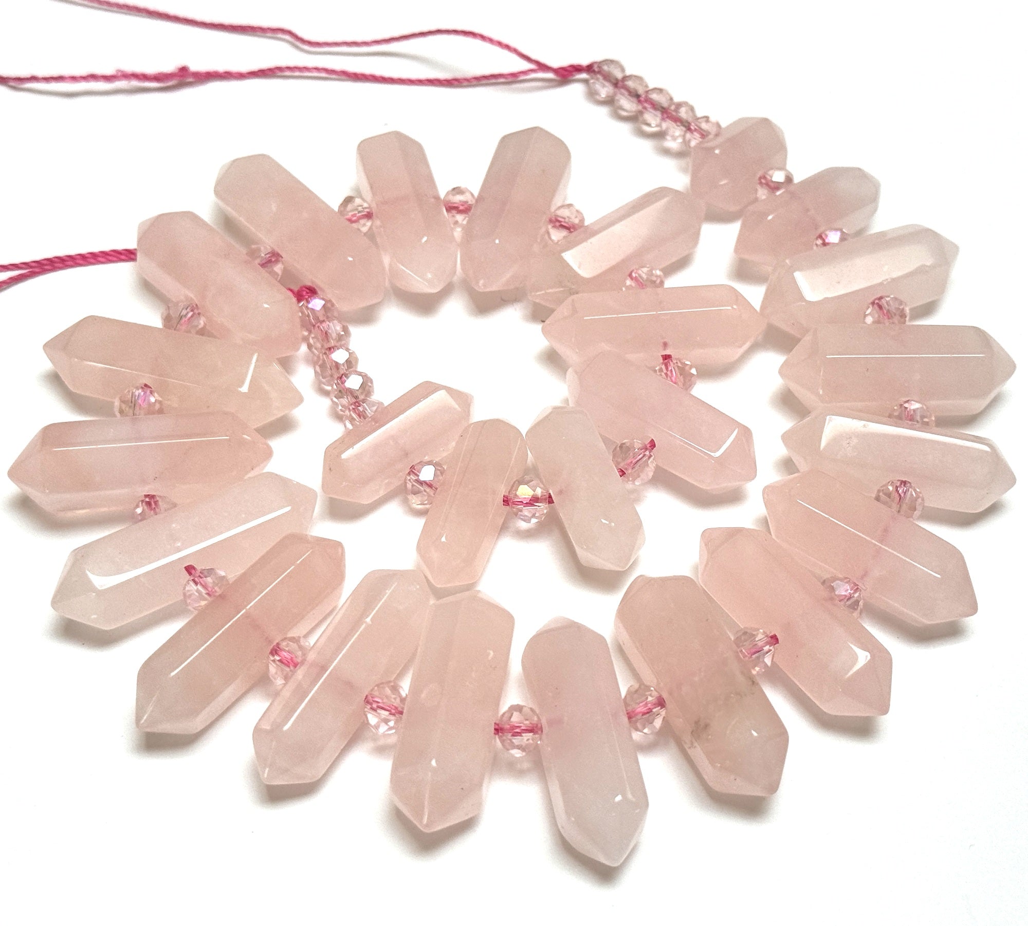 Rose Quartz Points 25 double terminated centre drilled natural crystal beads