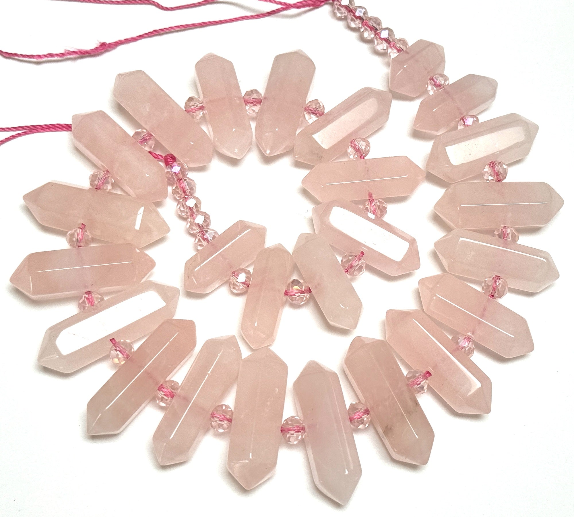 Rose Quartz Points 25 double terminated centre drilled natural crystal beads