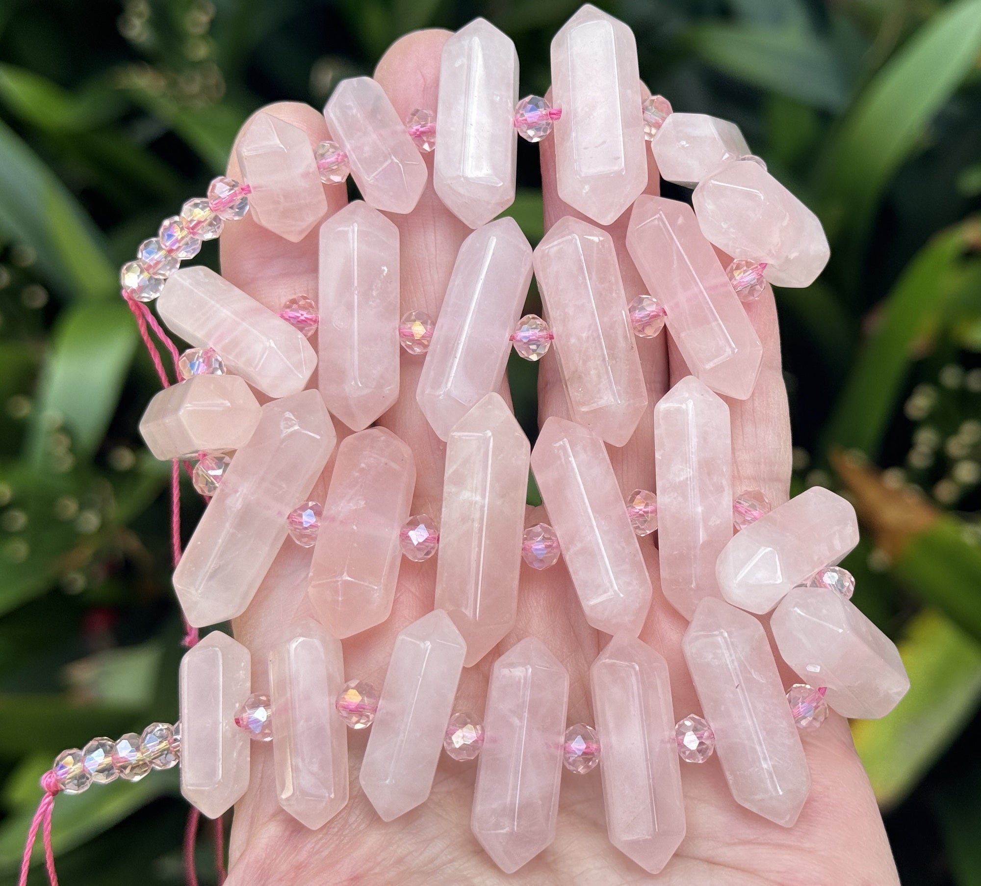 Rose Quartz Points 25 double terminated centre drilled natural crystal beads