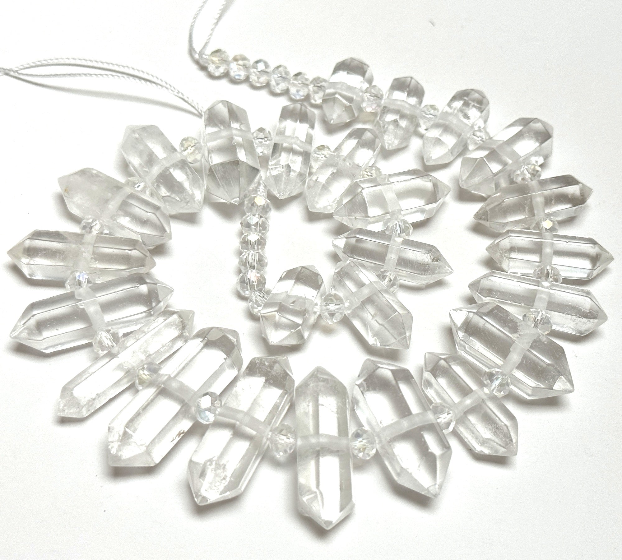 Clear Quartz, 25 centre drilled double terminated natural crystal beads