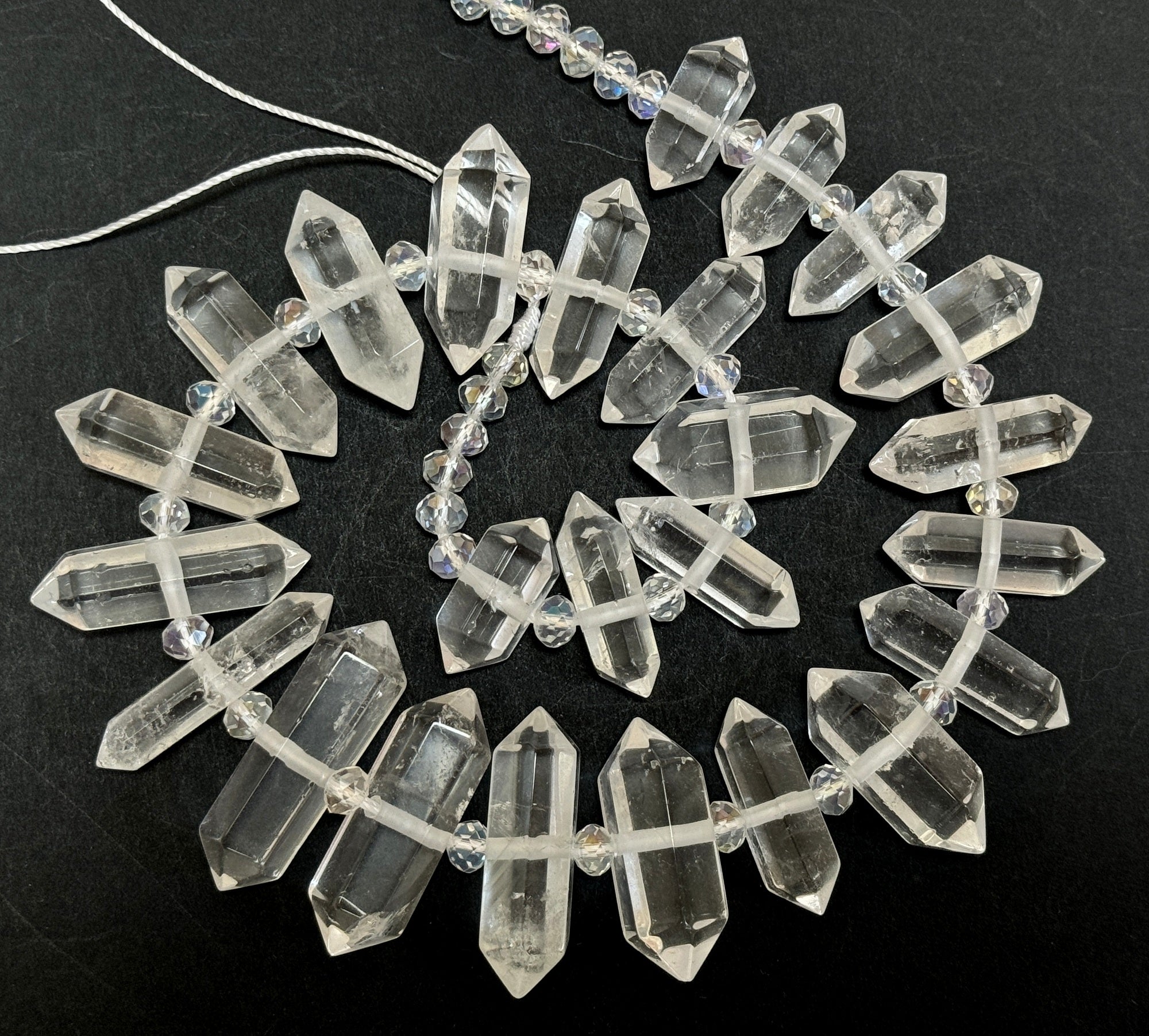 Clear Quartz, 25 centre drilled double terminated natural crystal beads