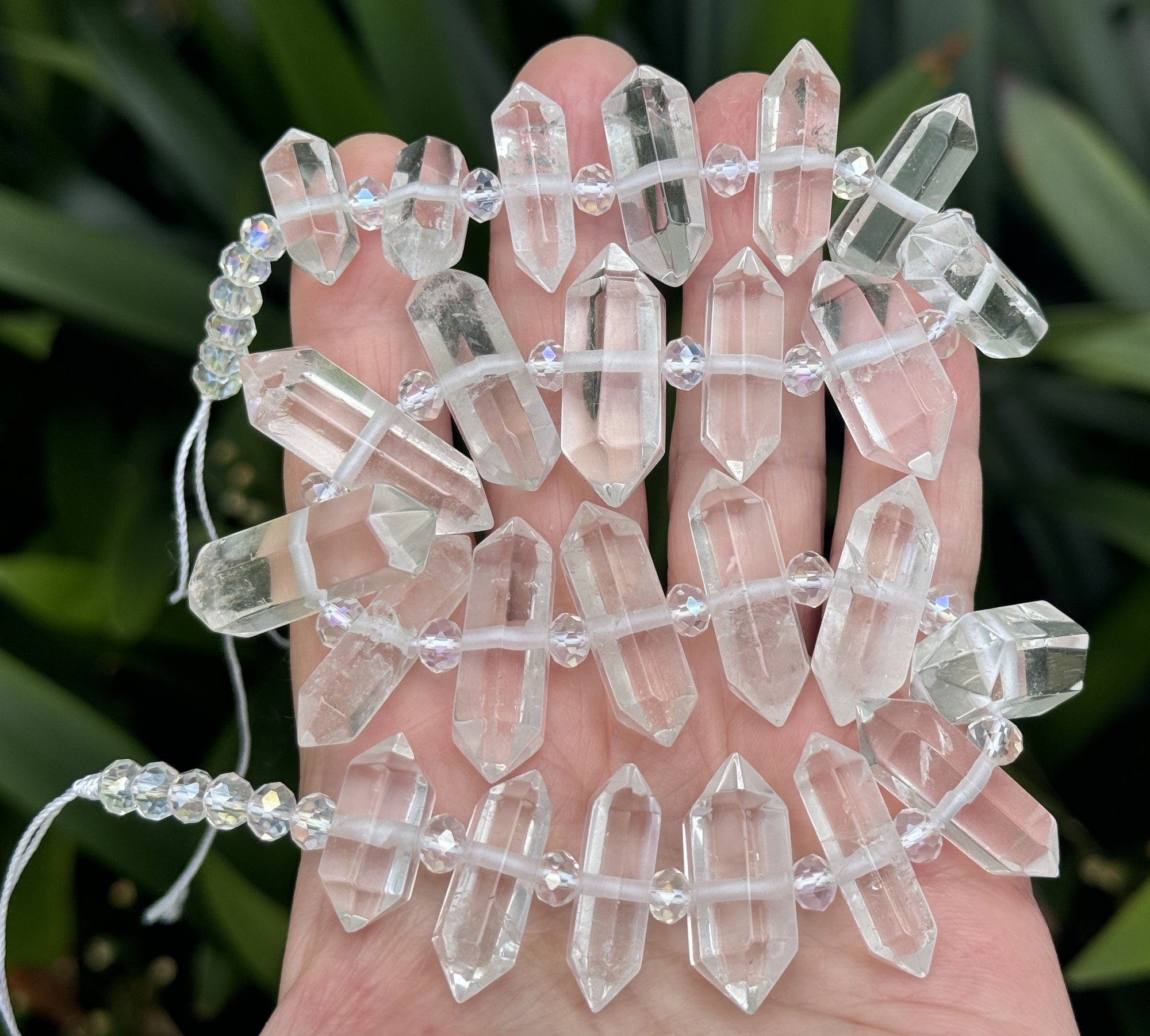 Clear Quartz, 25 centre drilled double terminated natural crystal beads