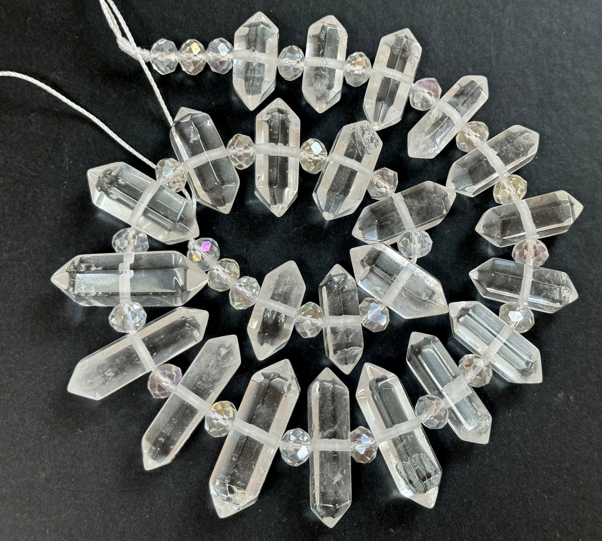 Clear Quartz, 23 centre drilled double terminated natural crystal beads