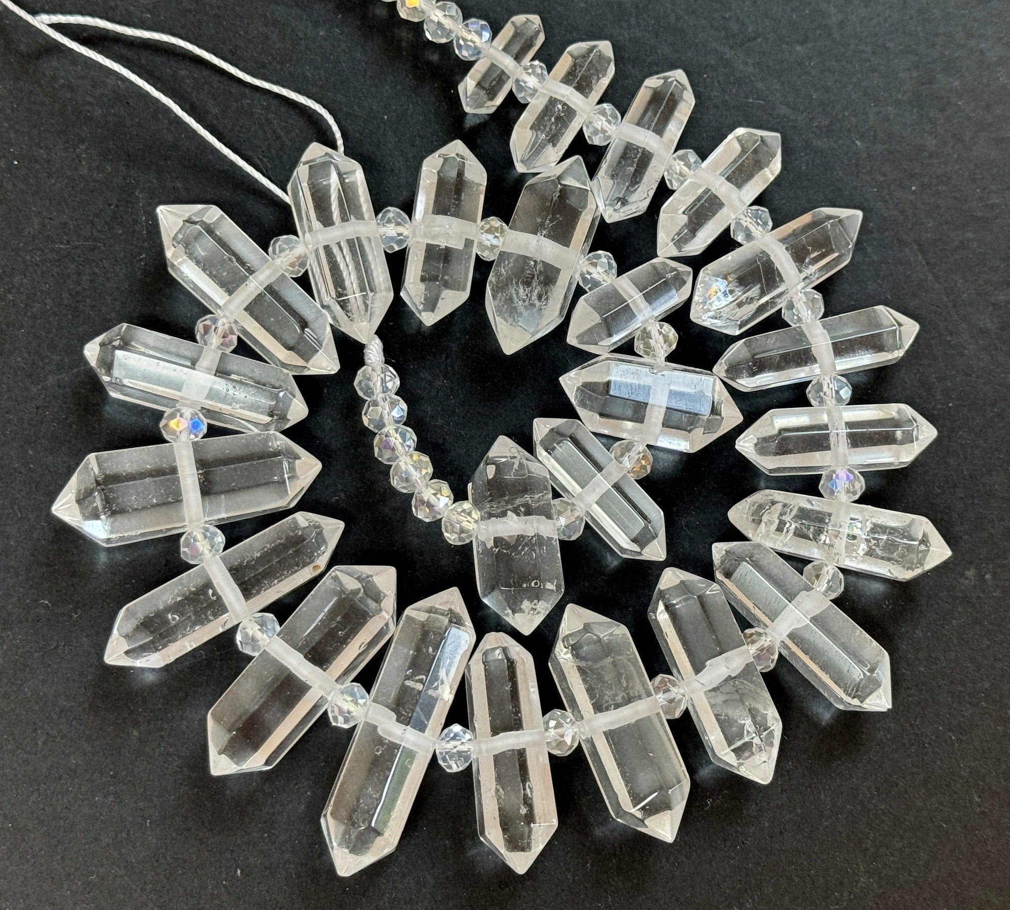 Clear Quartz, 23 centre drilled double terminated natural crystal beads