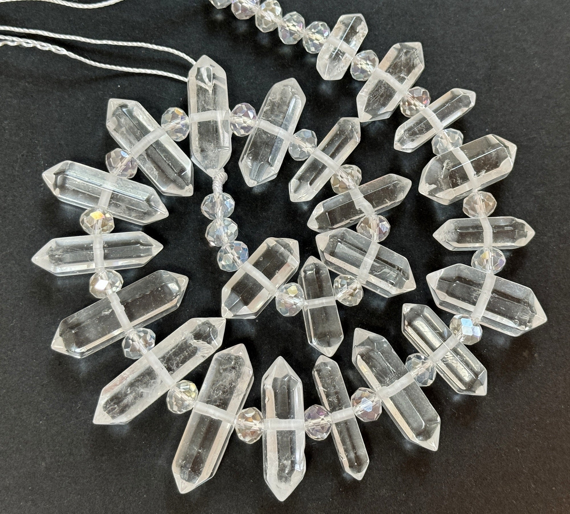 Clear Quartz, 23 centre drilled double terminated natural crystal beads