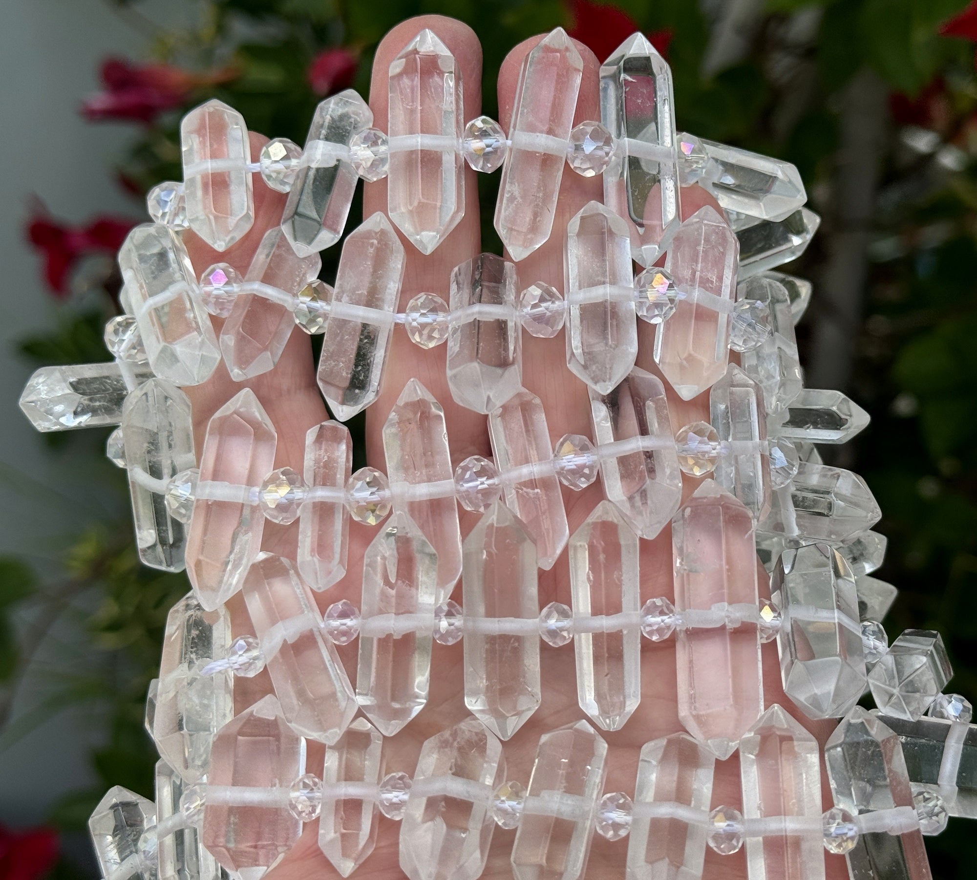 Clear Quartz, 23 centre drilled double terminated natural crystal beads