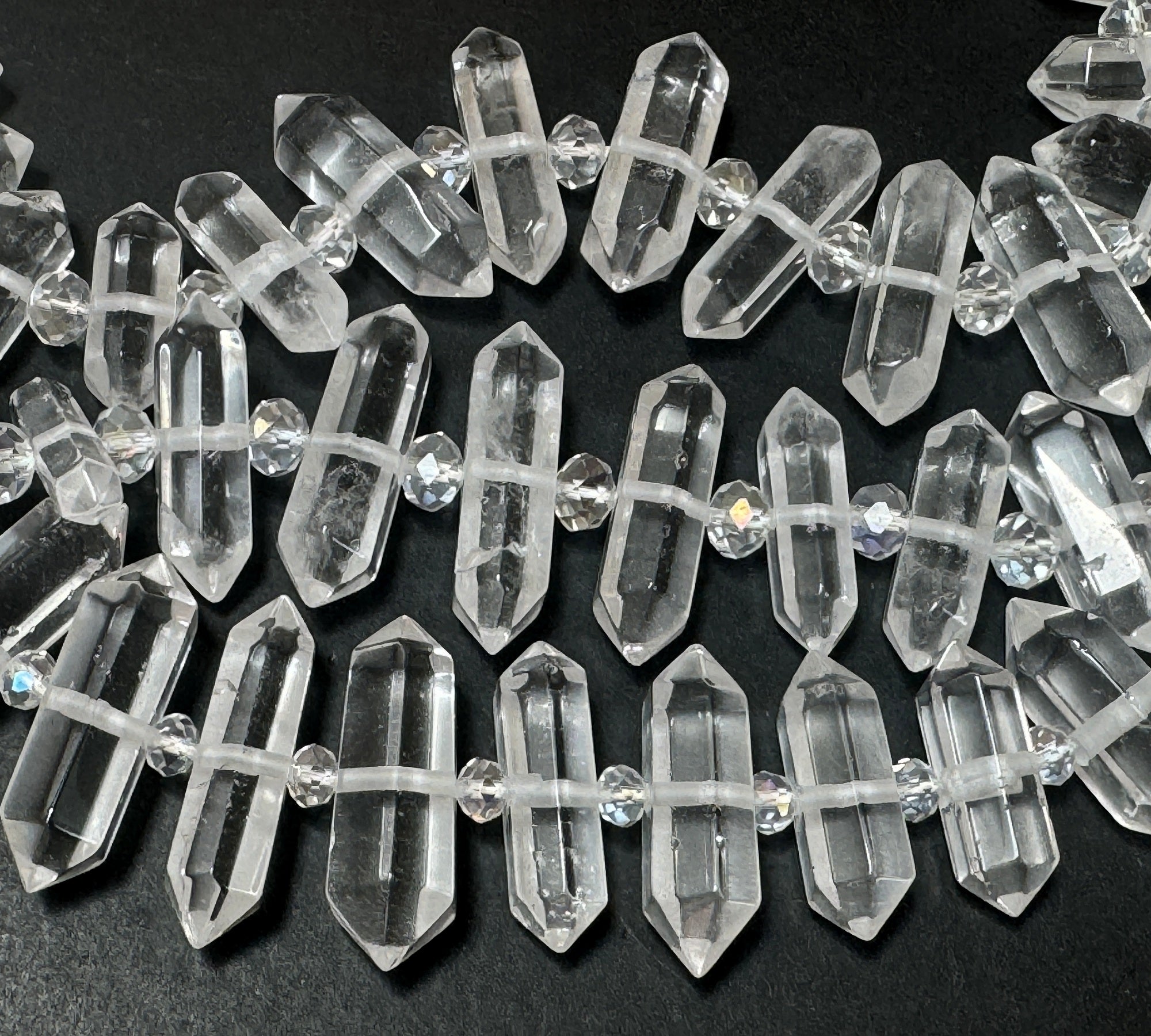 Clear Quartz, 23 centre drilled double terminated natural crystal beads