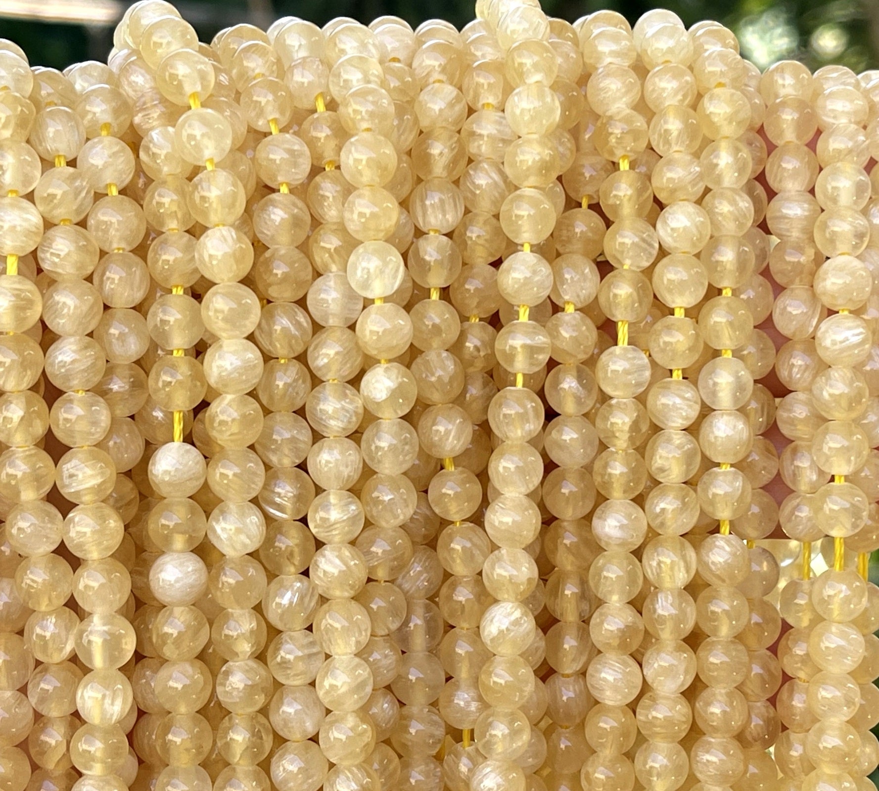 Yellow Selenite 6mm round natural gemstone beads 16" strand