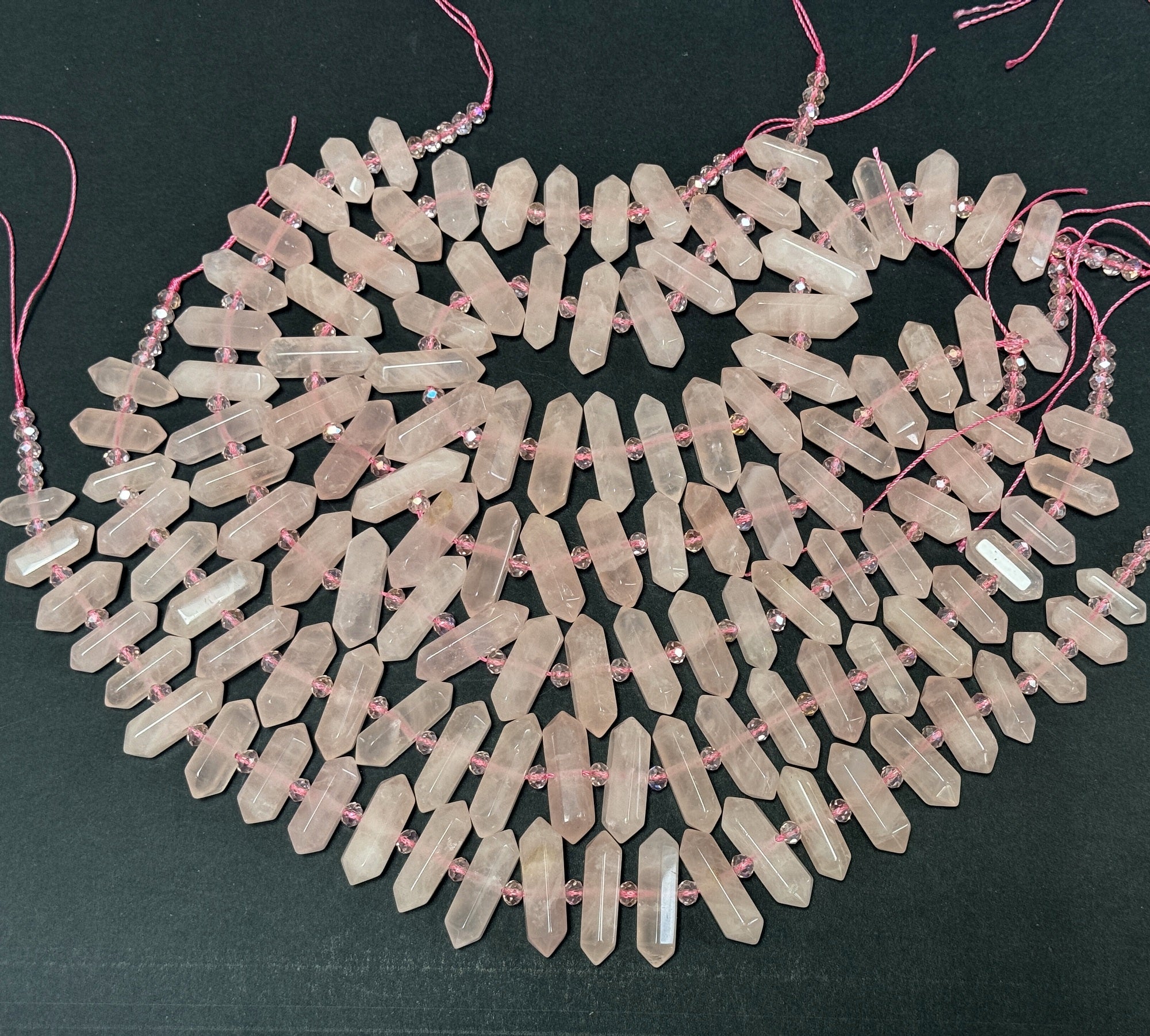 Rose Quartz Points 25 double terminated centre drilled natural crystal beads