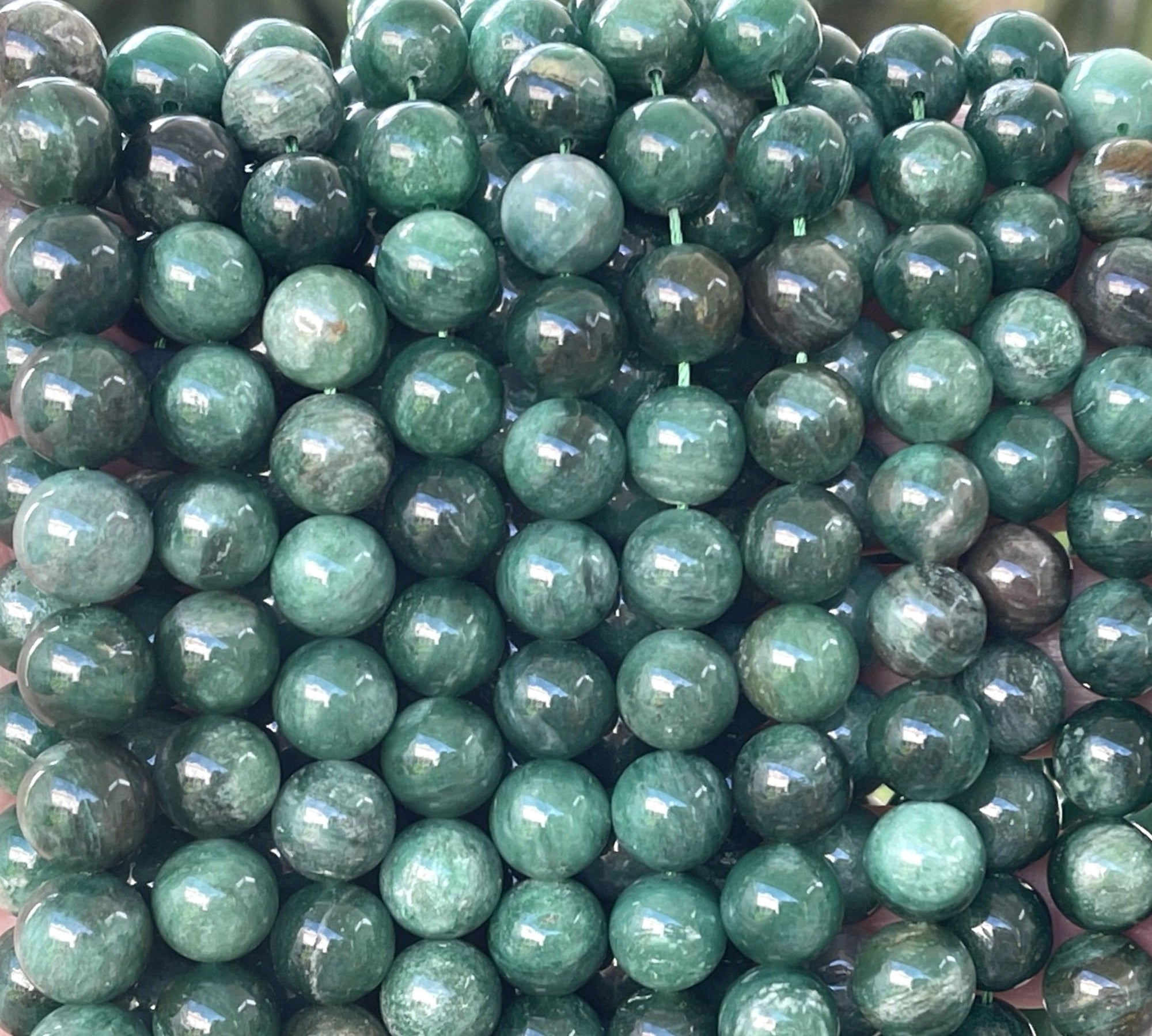 Green Mica in Fuchsite 10mm round natural gemstone beads 15.5" strand