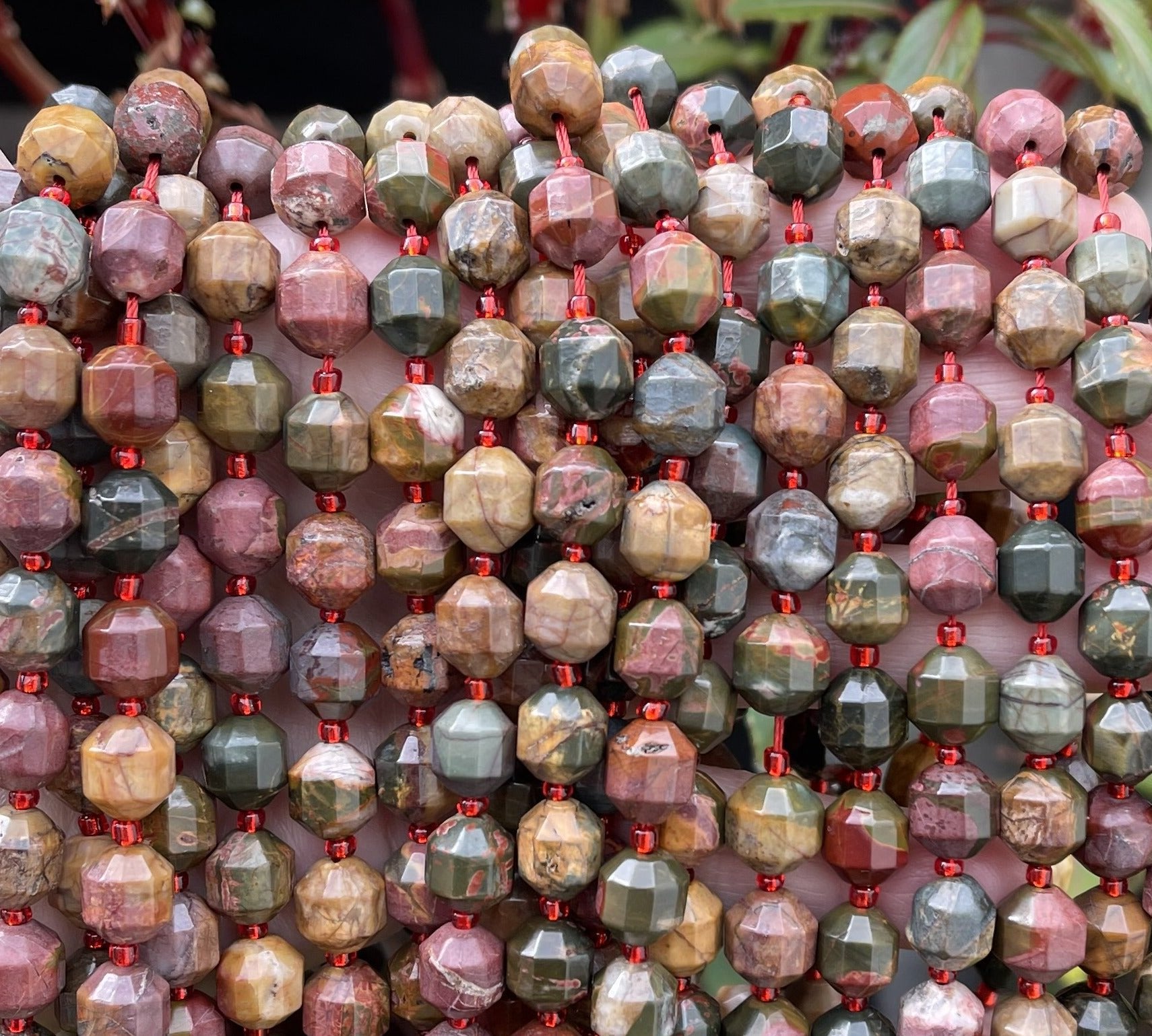 Red Picasso Jasper faceted 9x10mm energy prism beads 15" strand