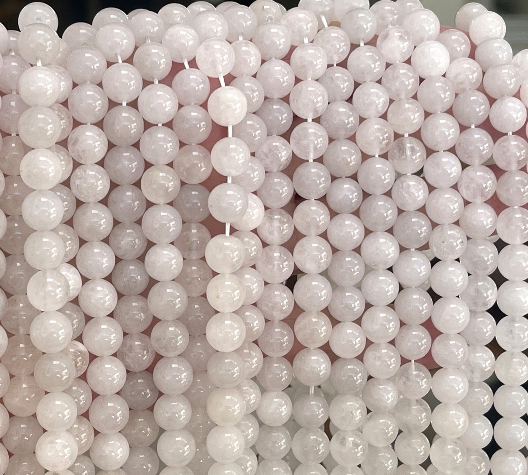 Angola White Quartz 8mm round natural crystal beads 15" strand