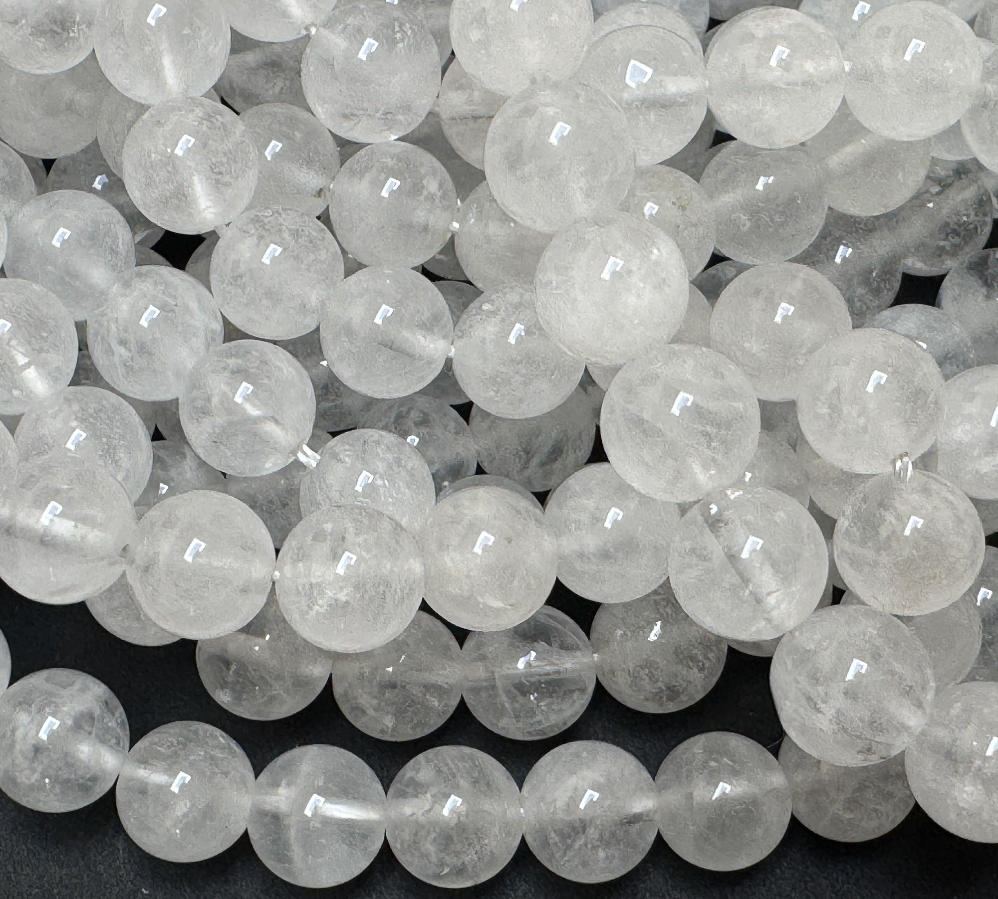 White Quartz 8mm round natural crystal beads 15" strand