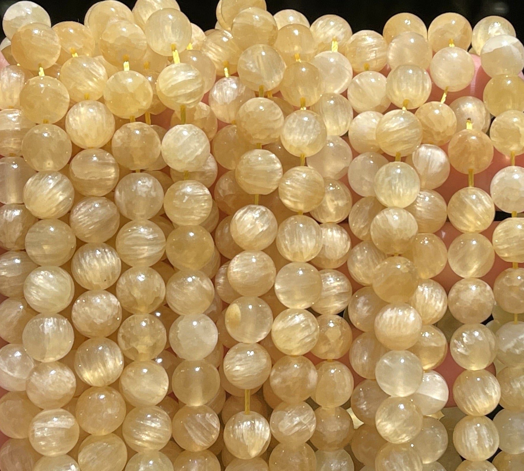 Yellow Selenite 10mm round natural gemstone beads 16" strand