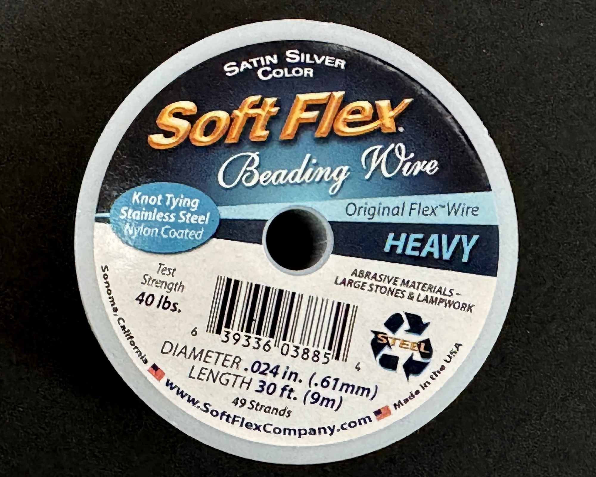 Soft Flex Beading Wire, 49 strands, .024 inch Heavy, 30 feet, satin silver