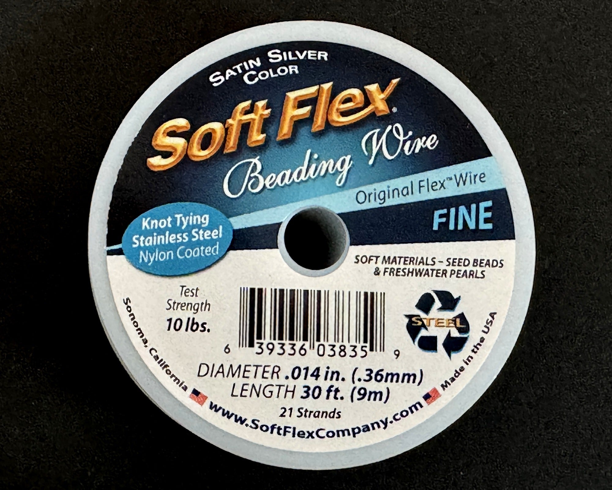 Soft Flex Beading Wire, 21 strands, .014 inch Fine, 30 feet, satin silver