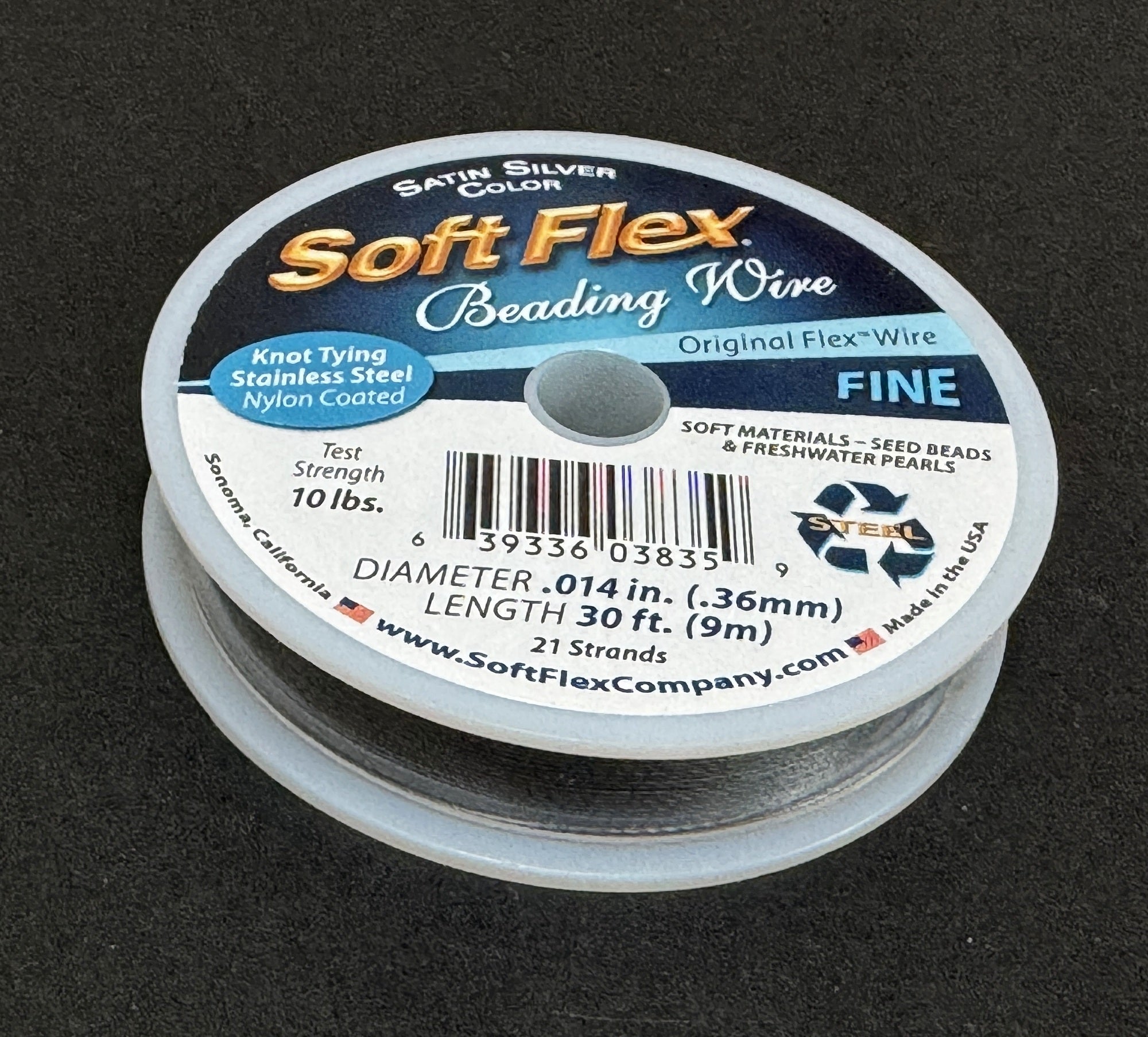 Soft Flex Beading Wire, 21 strands, .014 inch Fine, 30 feet, satin silver