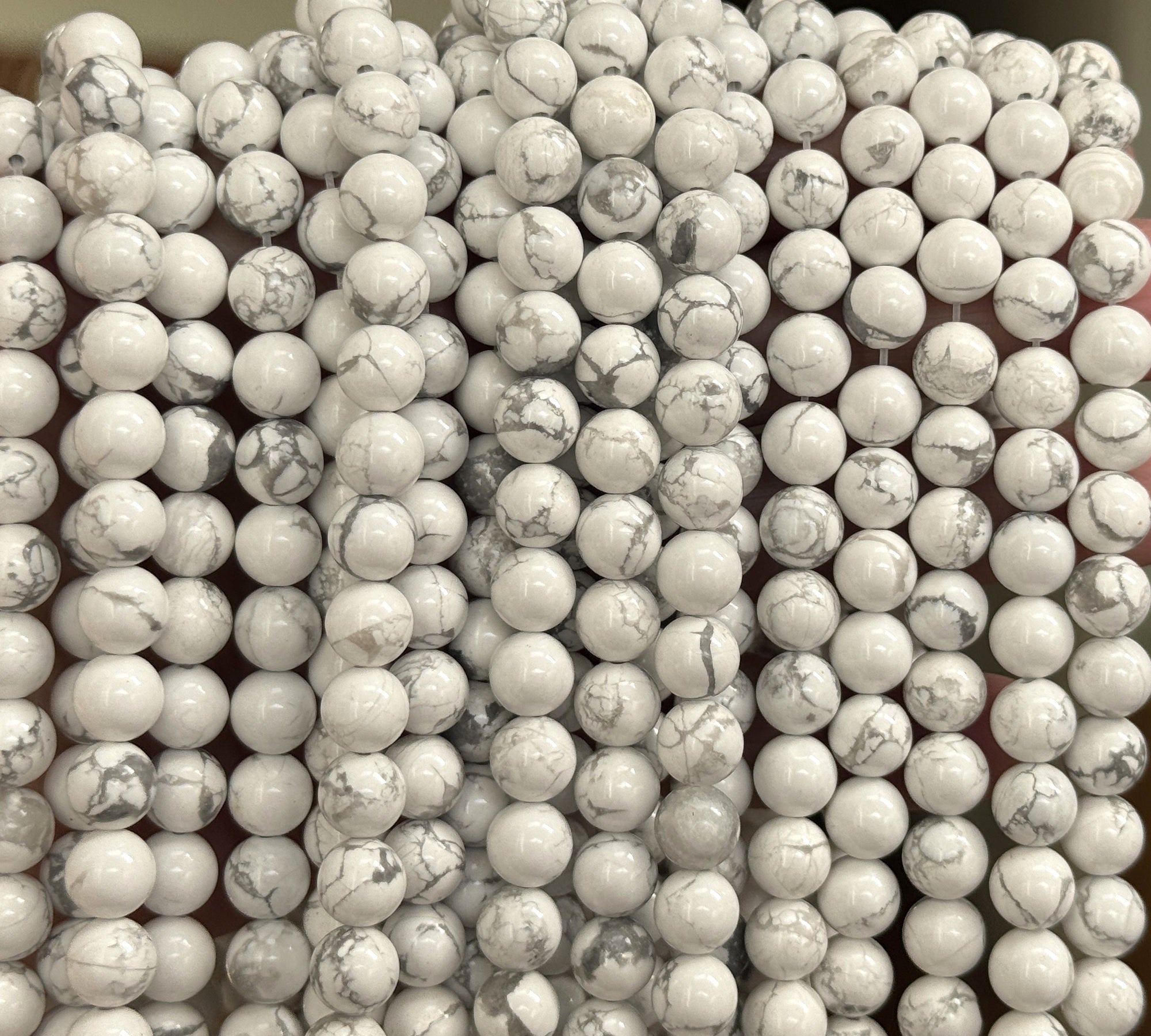 White Howlite polished 8mm round natural gemstone beads 15" strand