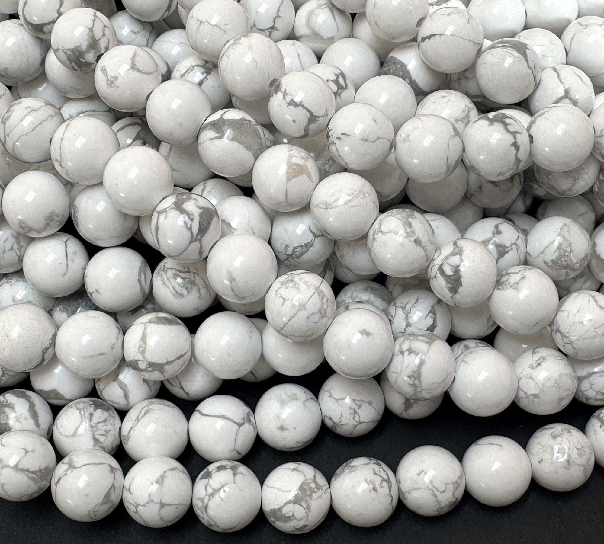 White Howlite polished 8mm round natural gemstone beads 15" strand