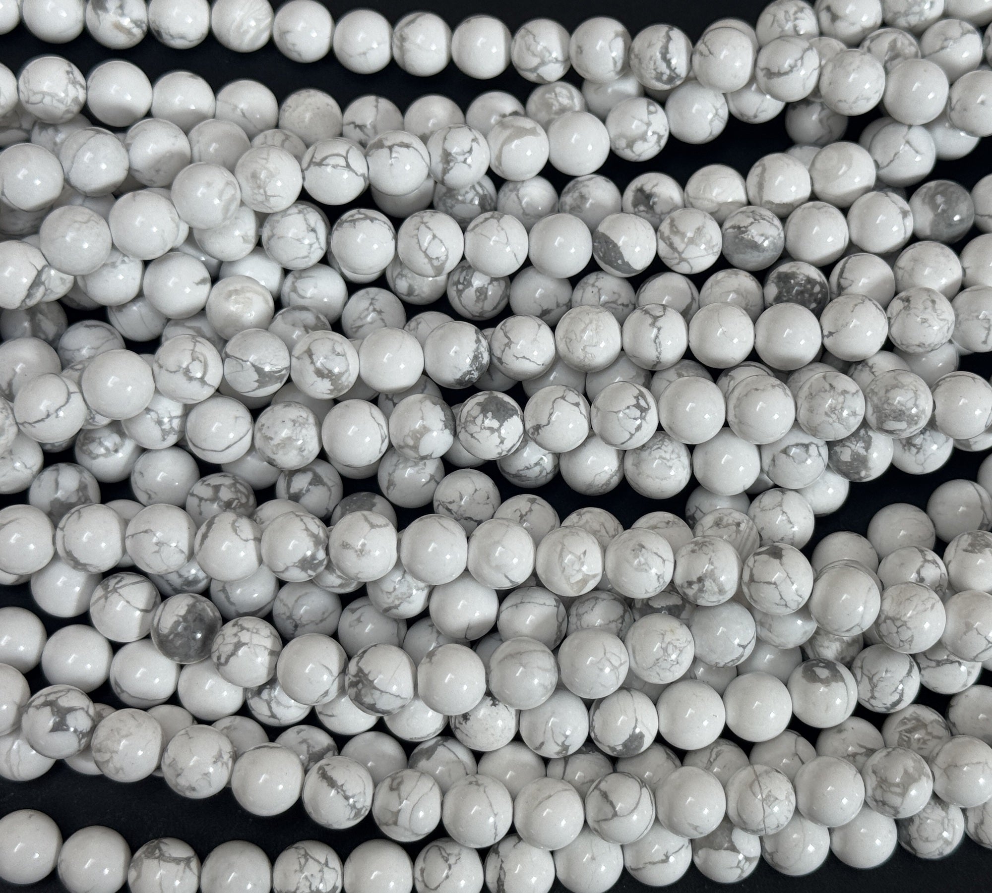 White Howlite polished 8mm round natural gemstone beads 15" strand