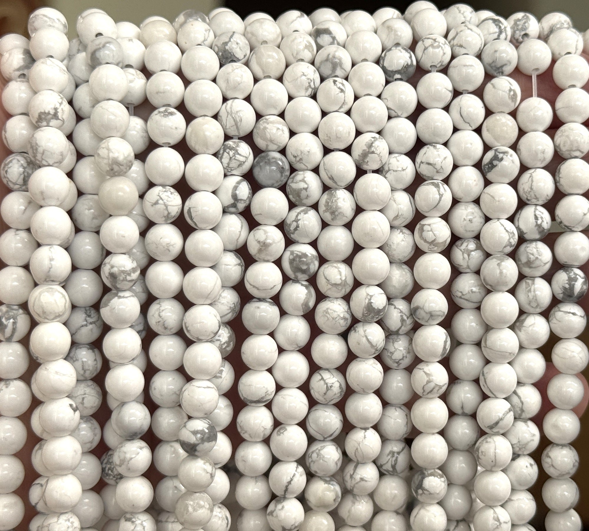 White Howlite polished 6mm round natural gemstone beads 15" strand