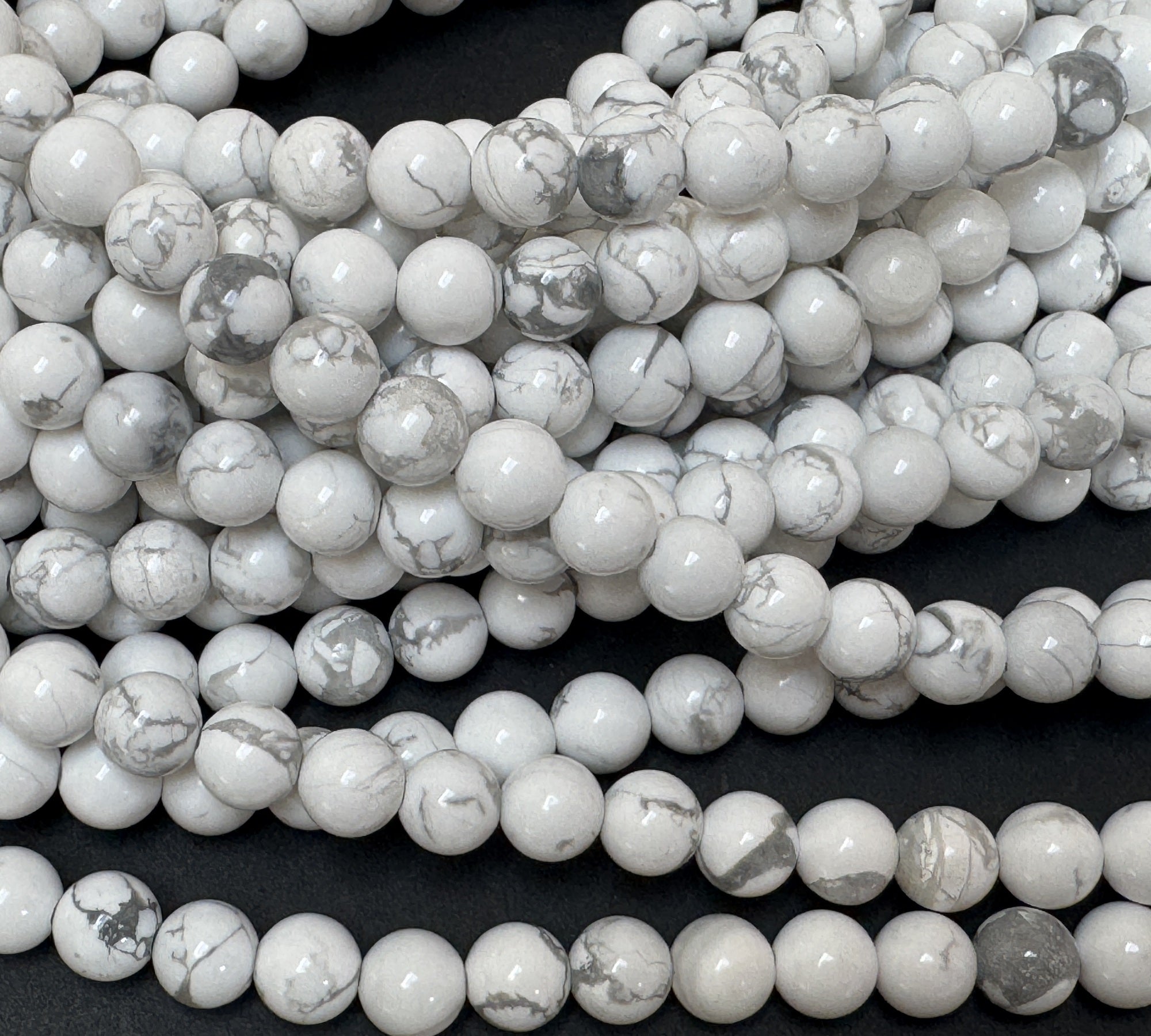 White Howlite polished 6mm round natural gemstone beads 15" strand