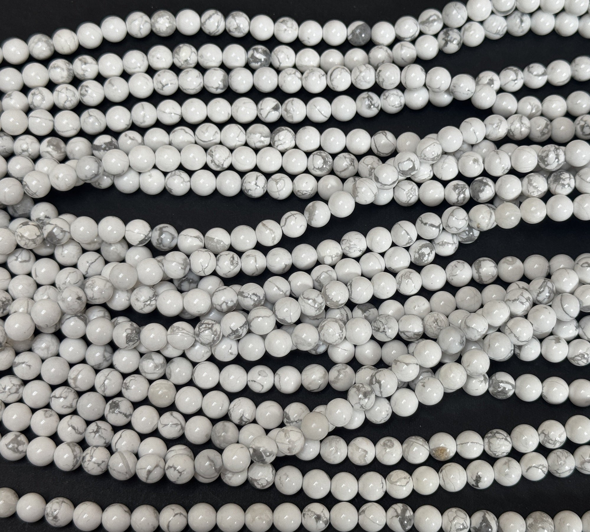 White Howlite polished 6mm round natural gemstone beads 15" strand