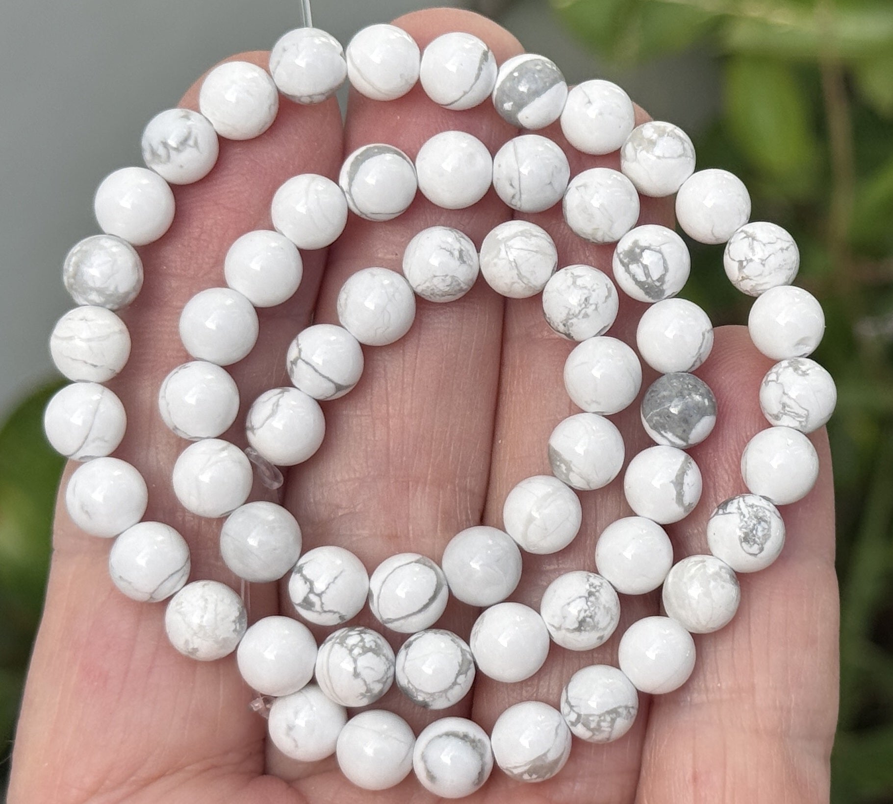 White Howlite polished 6mm round natural gemstone beads 15" strand