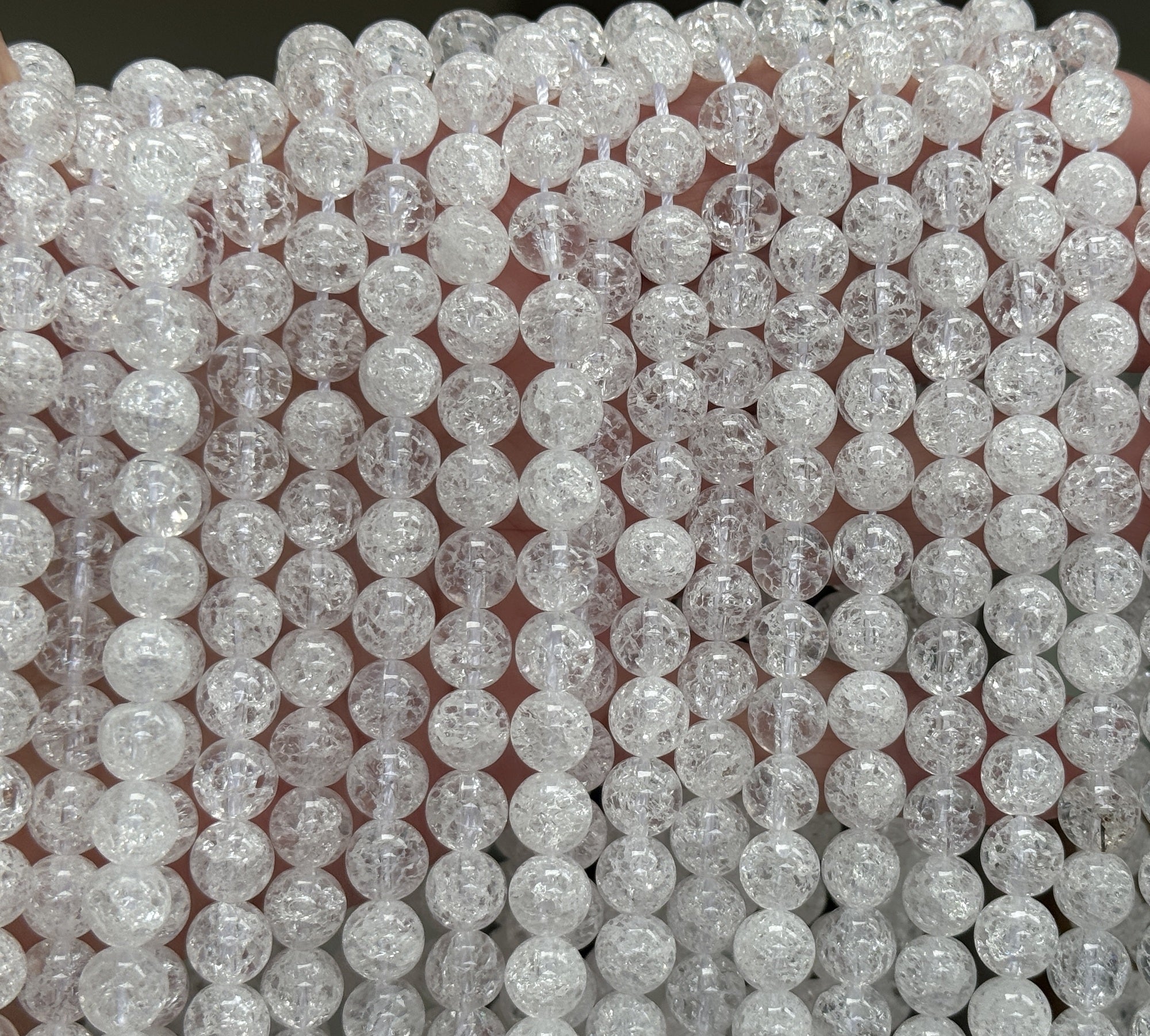 Cracked Quartz 8mm round natural crystal beads 15" strand